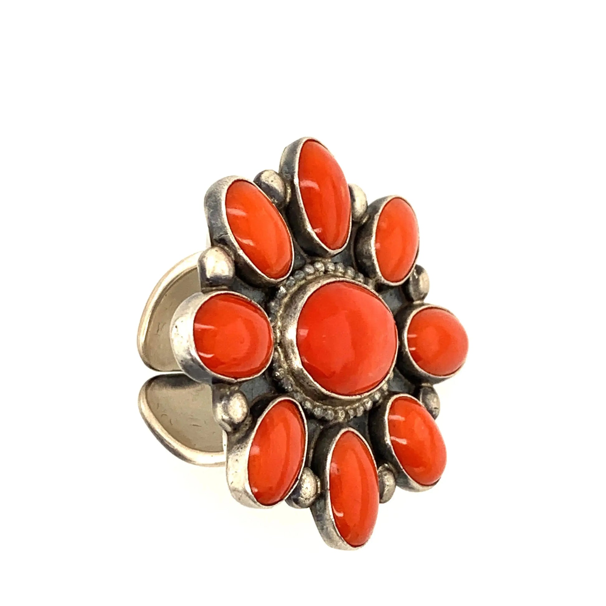 Coral Flower Ring - Squash Blossom Vail