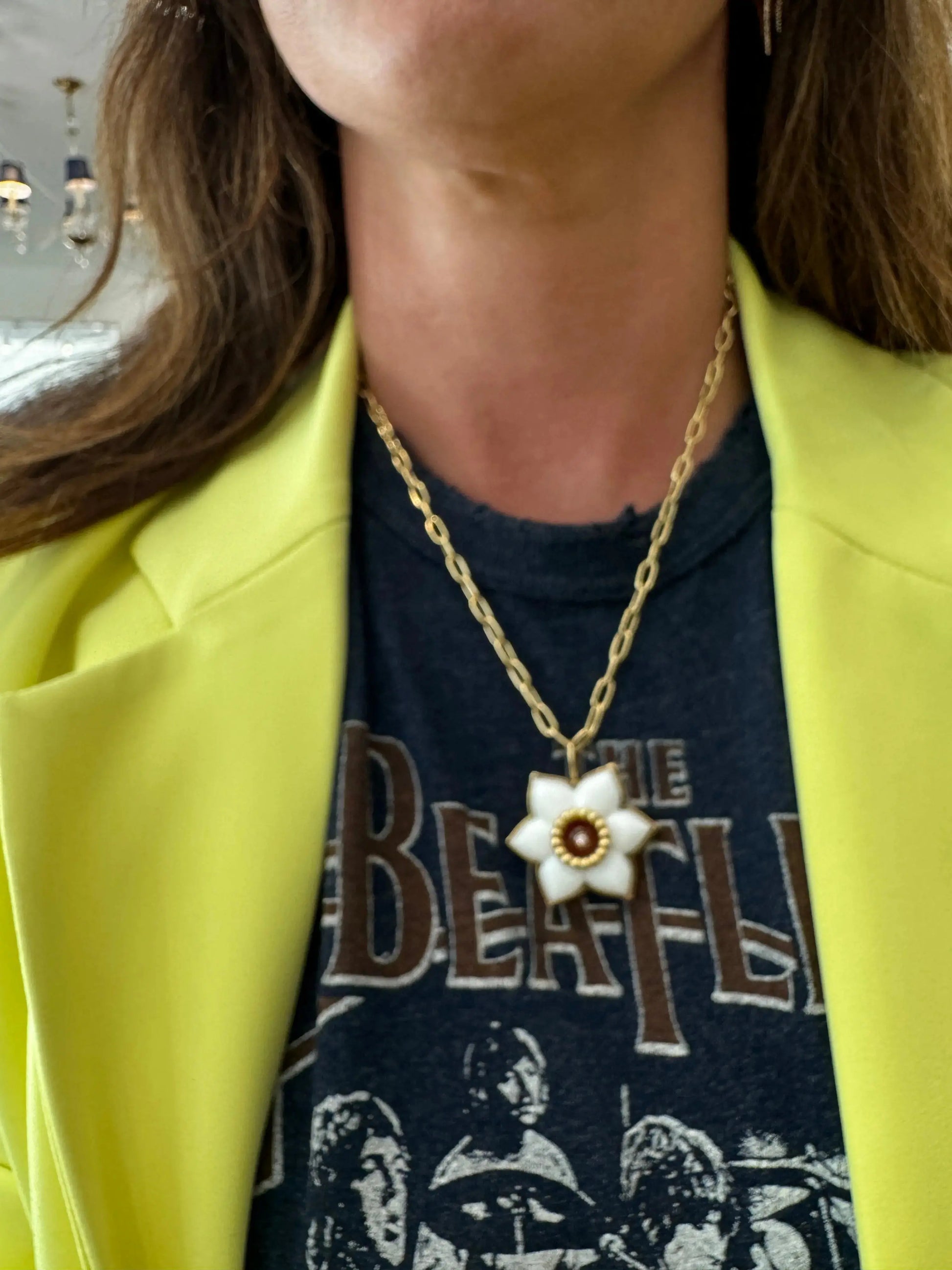 Daffodil Pendant with White Agate Daffodil Pendant with White Agate Brent Neale Brent Neale  Squash Blossom Vail