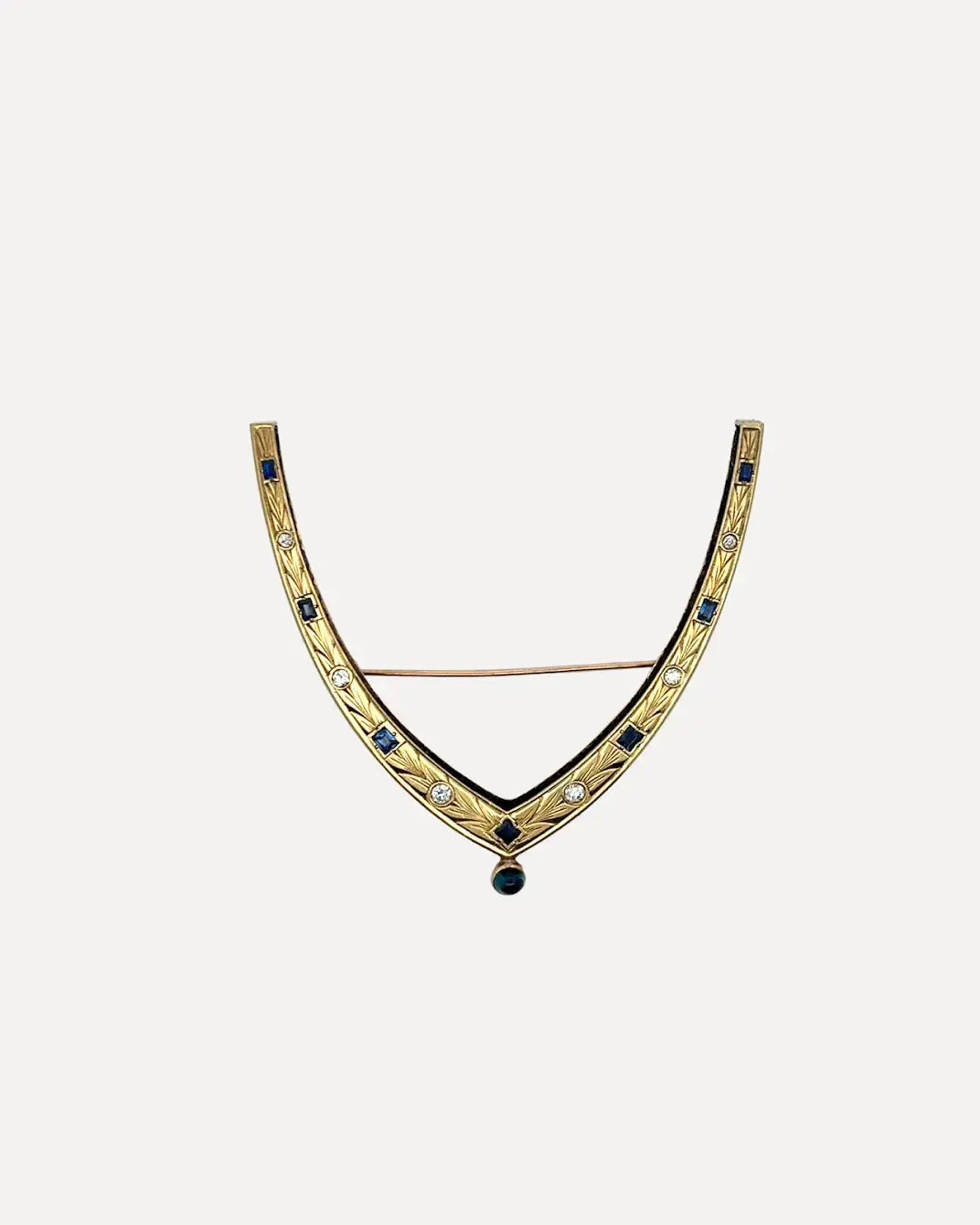 Diamond and Blue Sapphire Horseshoe Brooch Diamond and Blue Sapphire Horseshoe Brooch Vintage at the Squash Blossom Vintage at the Squash Blossom  Squash Blossom Vail