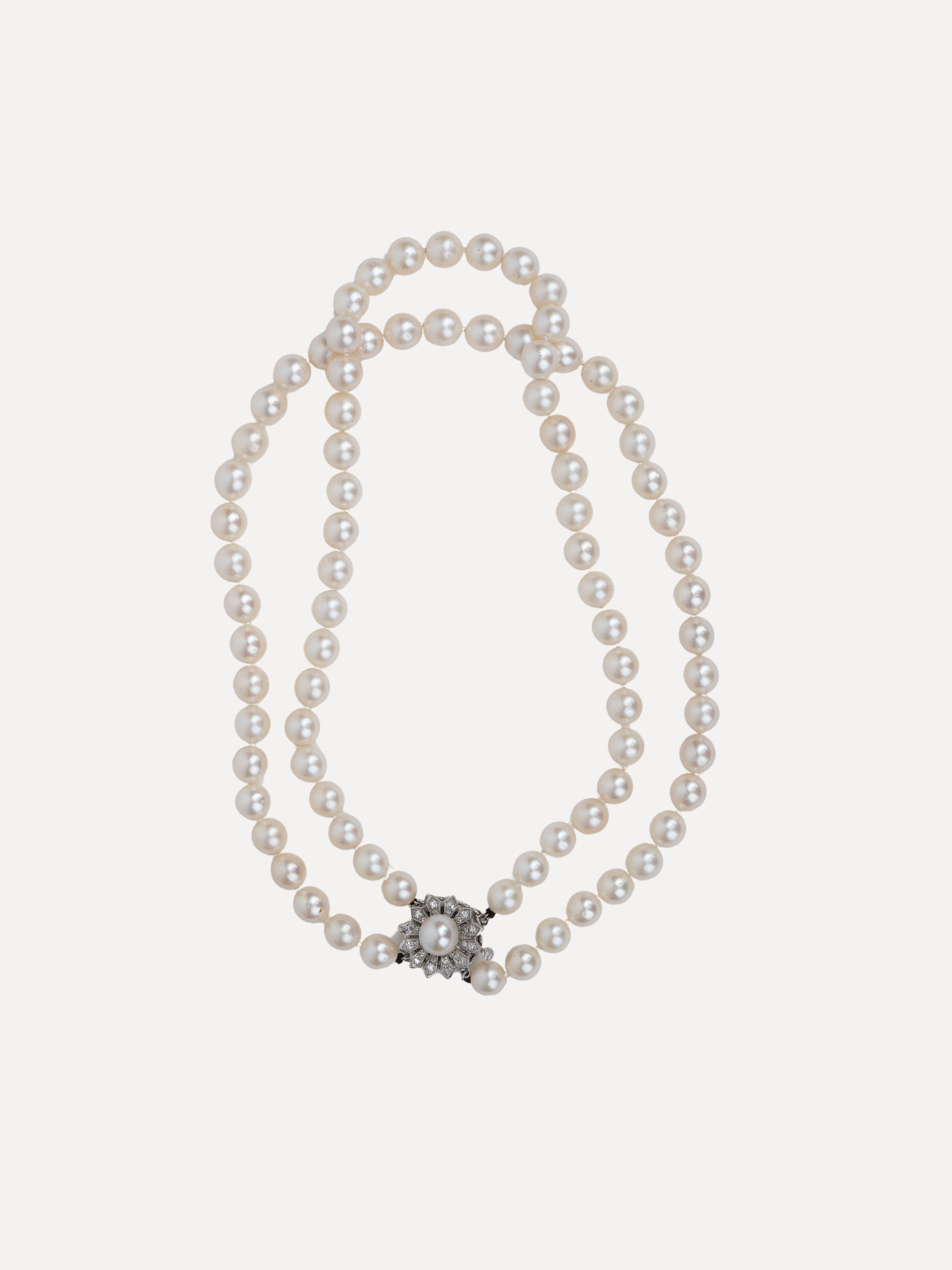 Double Strand Pearl and Diamond Necklace