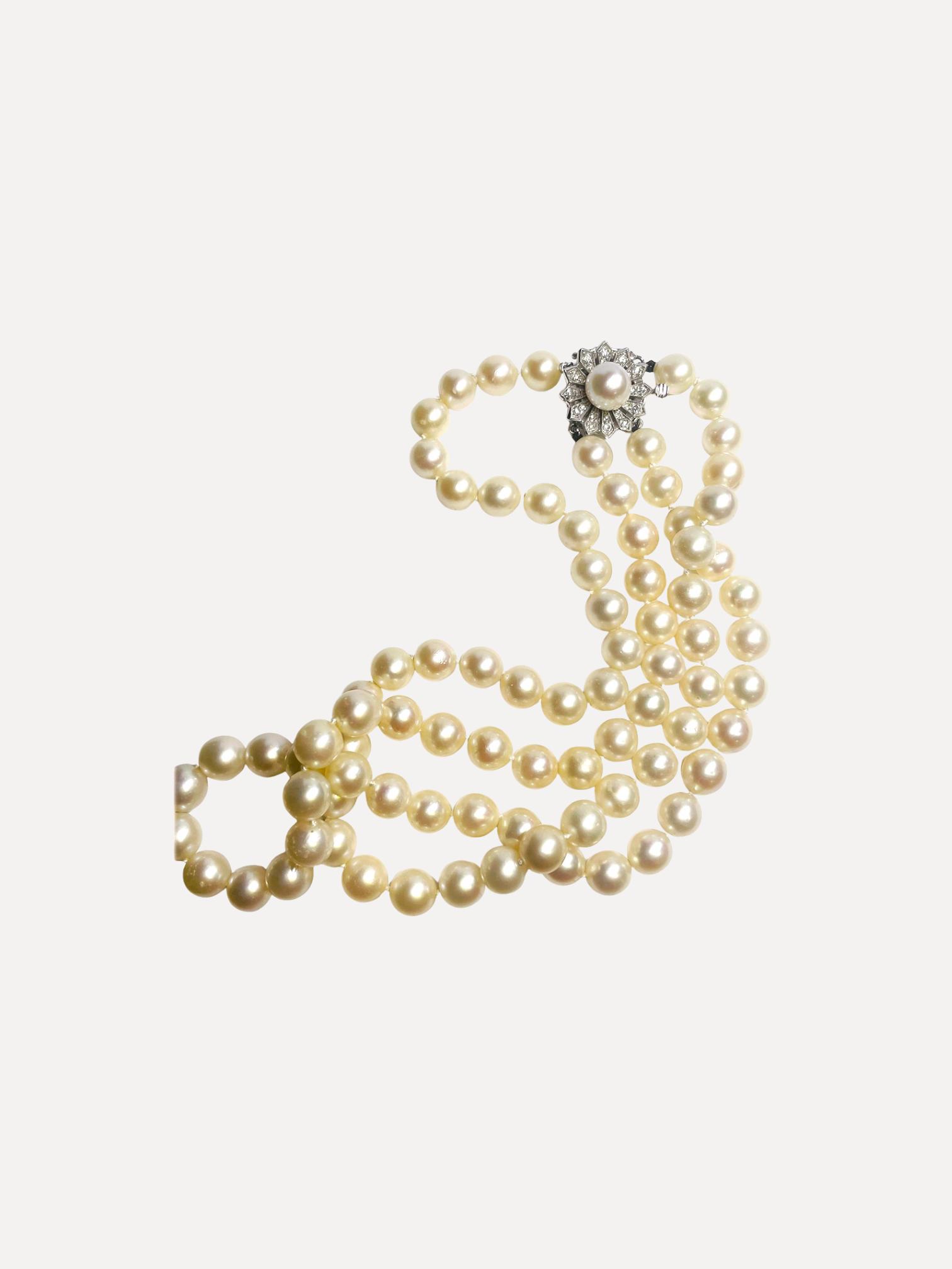 Double Strand Pearl and Diamond Necklace