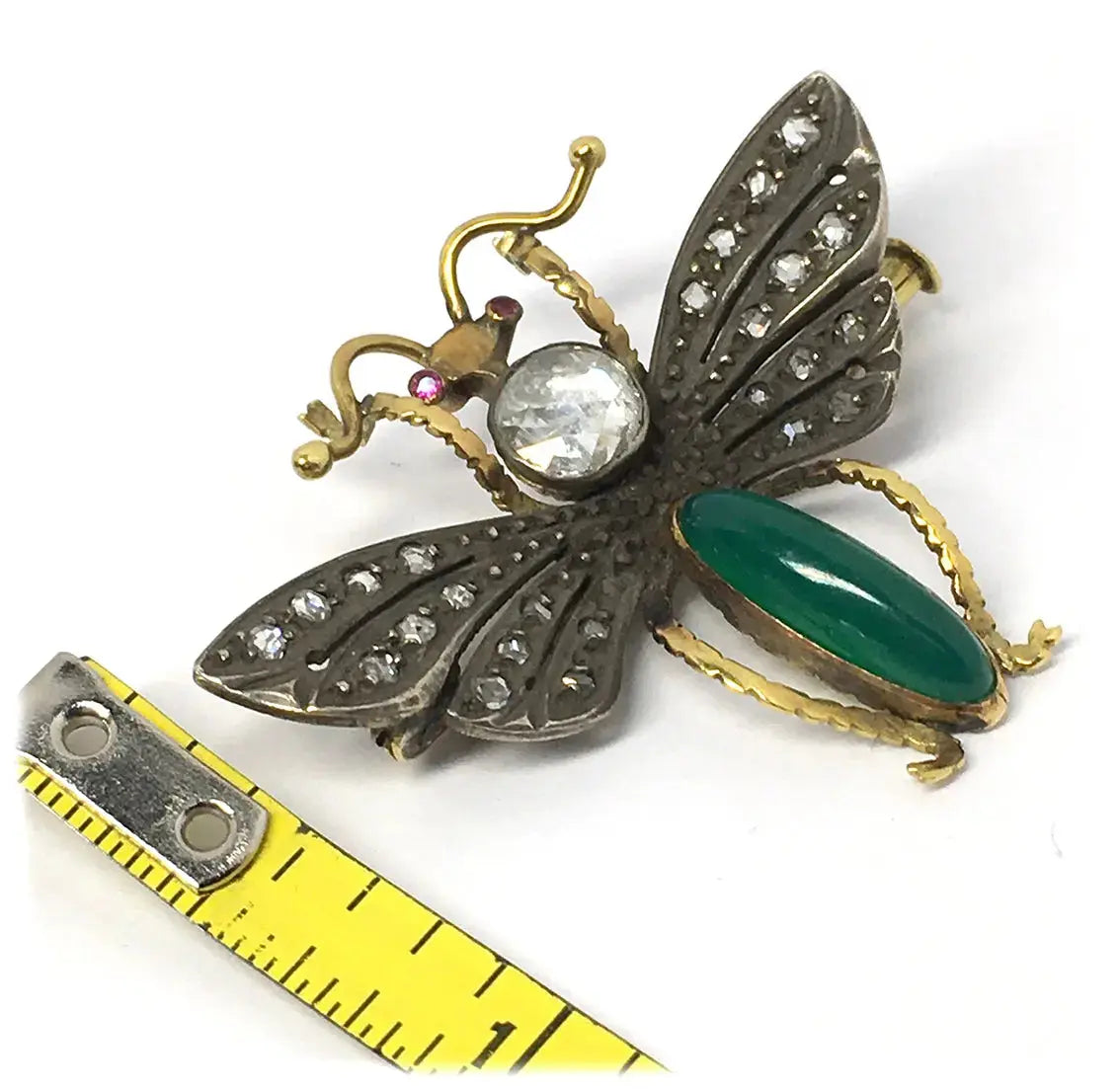Silver and 18K Gold Rose Cut Diamond Pin, Rose cut diamond over .50 ct