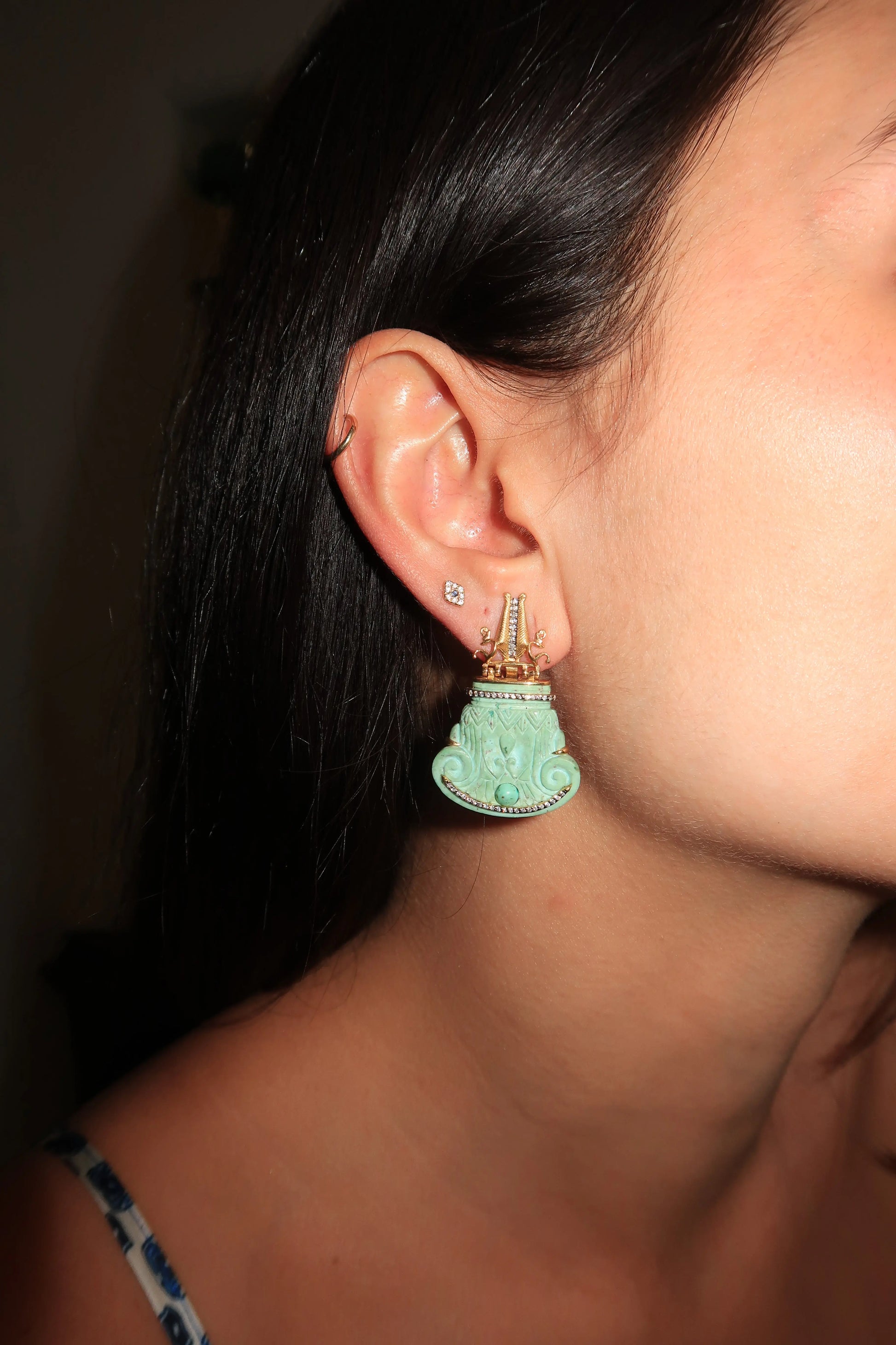 Egypt diamond and chrysocolla earrings Egypt diamond and chrysocolla earrings Silvia Furmanovich Silvia Furmanovich  Squash Blossom Vail