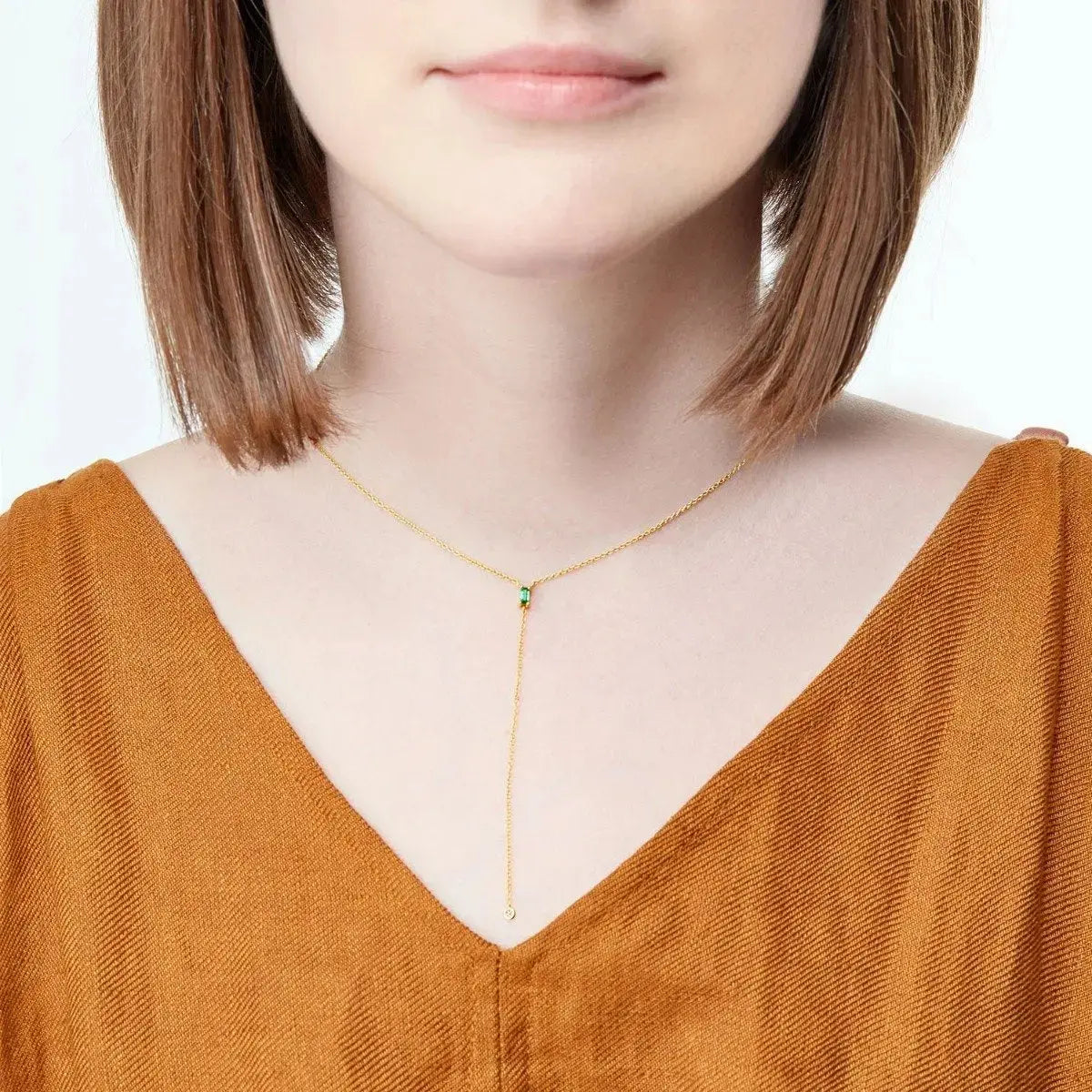 Elettra Emerald and Diamond Lariat Necklace - Squash Blossom Vail