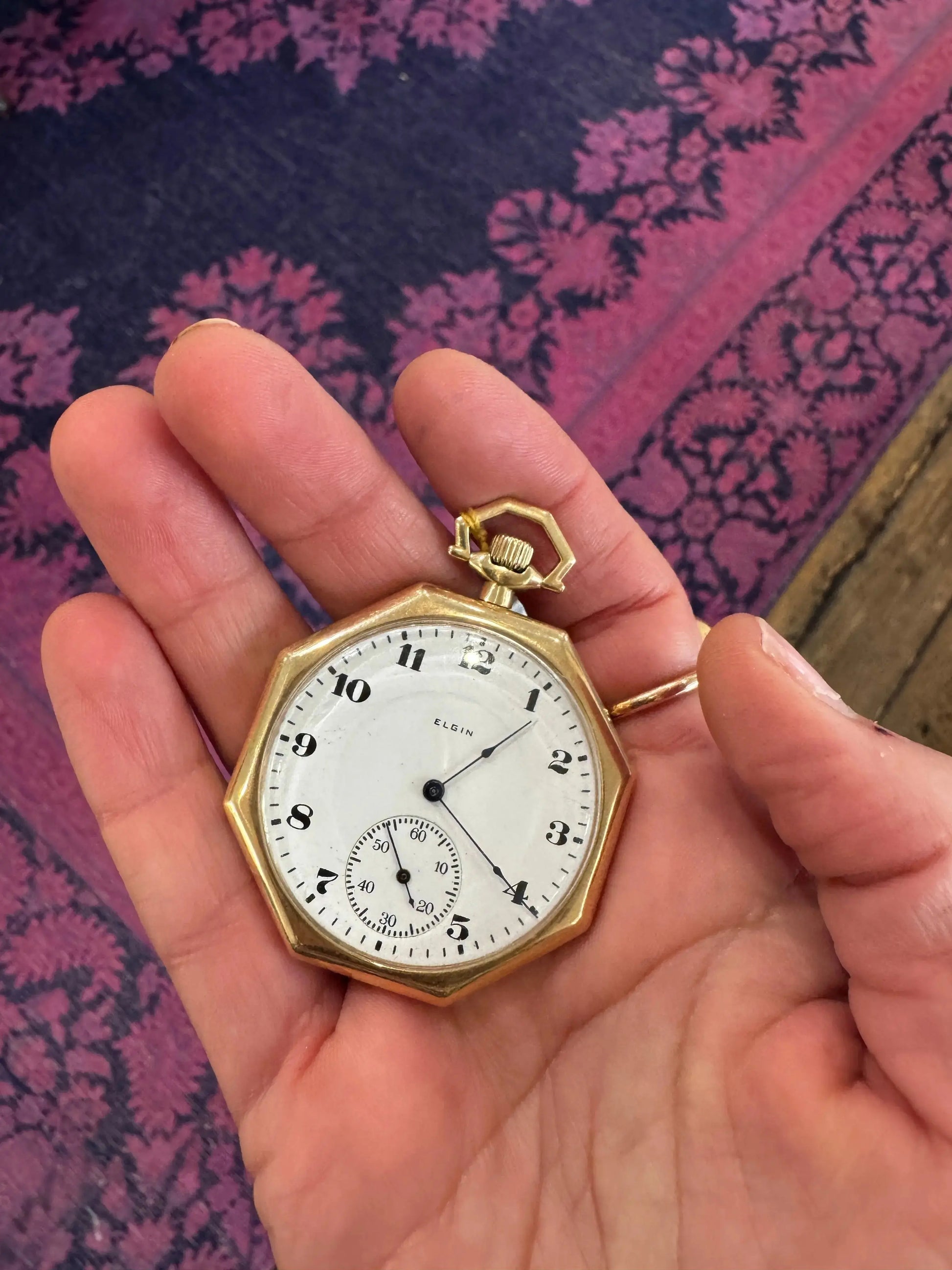 14k Yellow Gold Elgin Pocket Watch by Squash Blossom