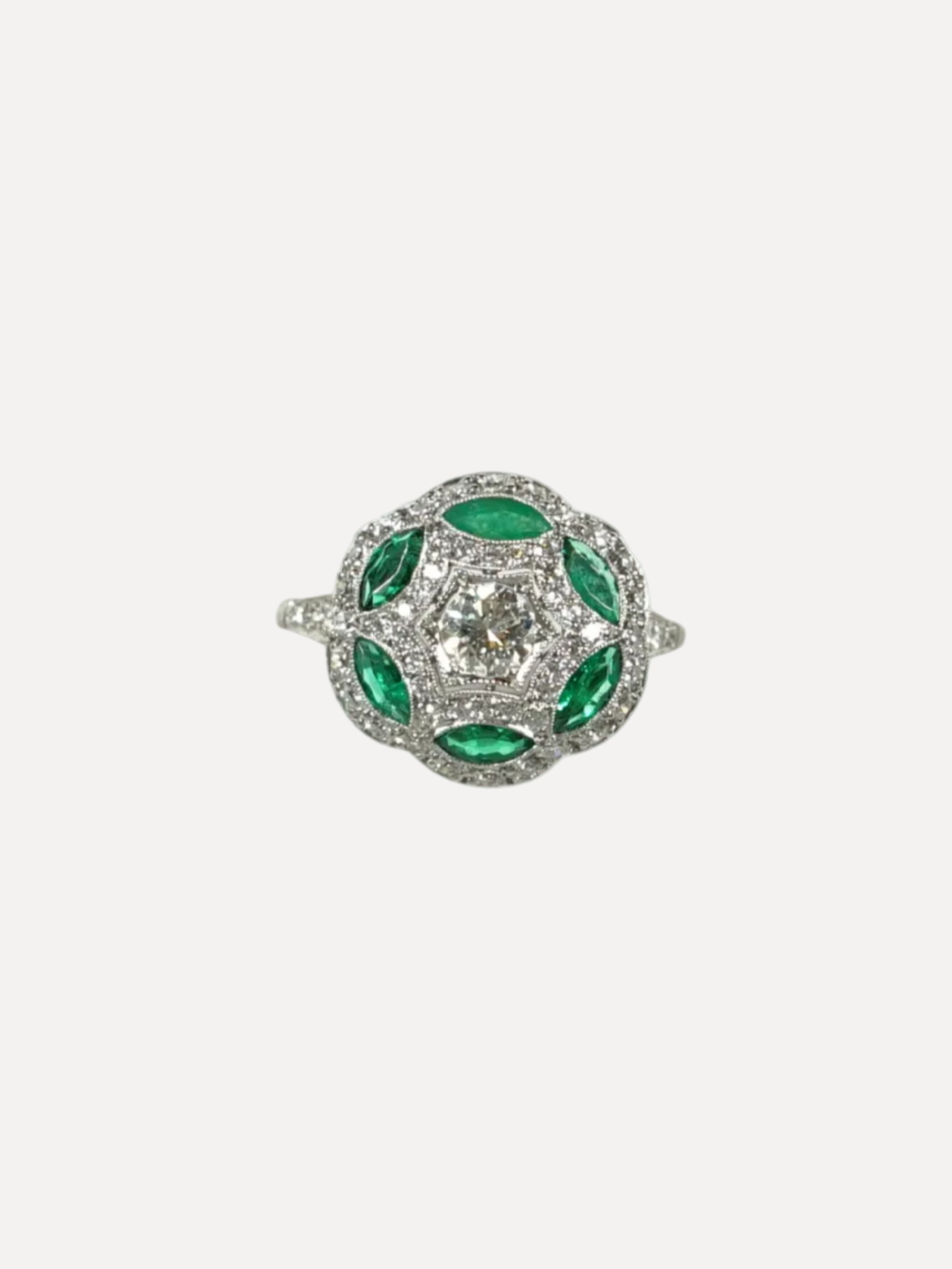 Emerald and Diamond Platinum Ring
