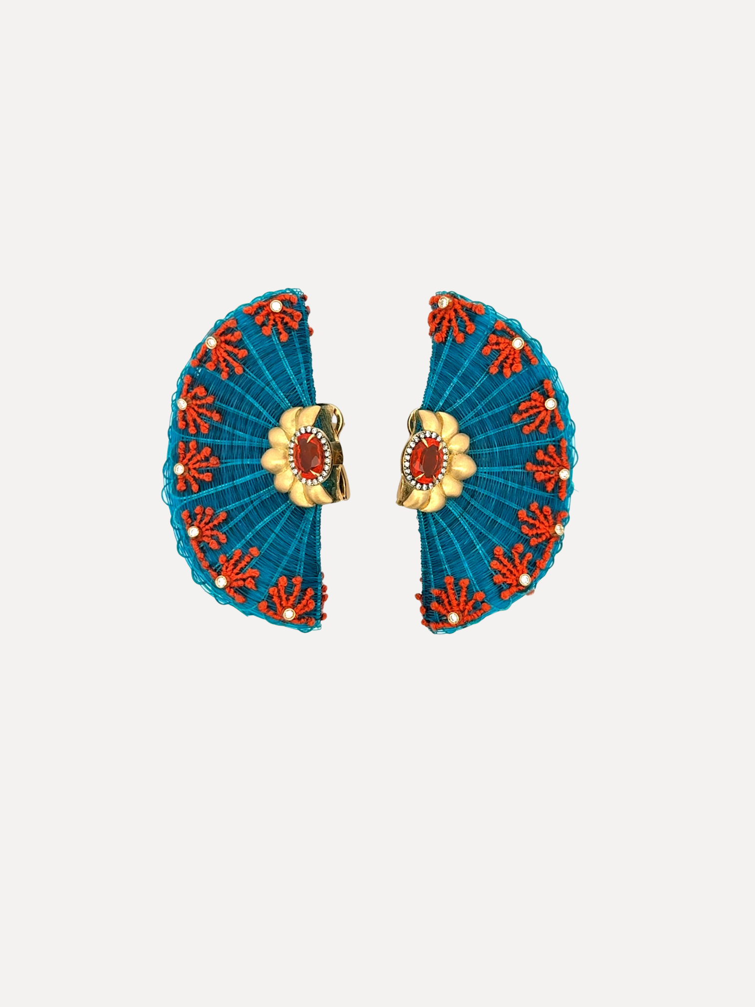 Fire Opal, Embroidered Horse Hair Earrings