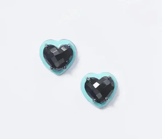 Small Turquoise Enameled Heart Studs - Black Spinel Small Turquoise Enameled Heart Studs - Black Spinel Nak Armstrong Nak Armstrong  Squash Blossom Vail