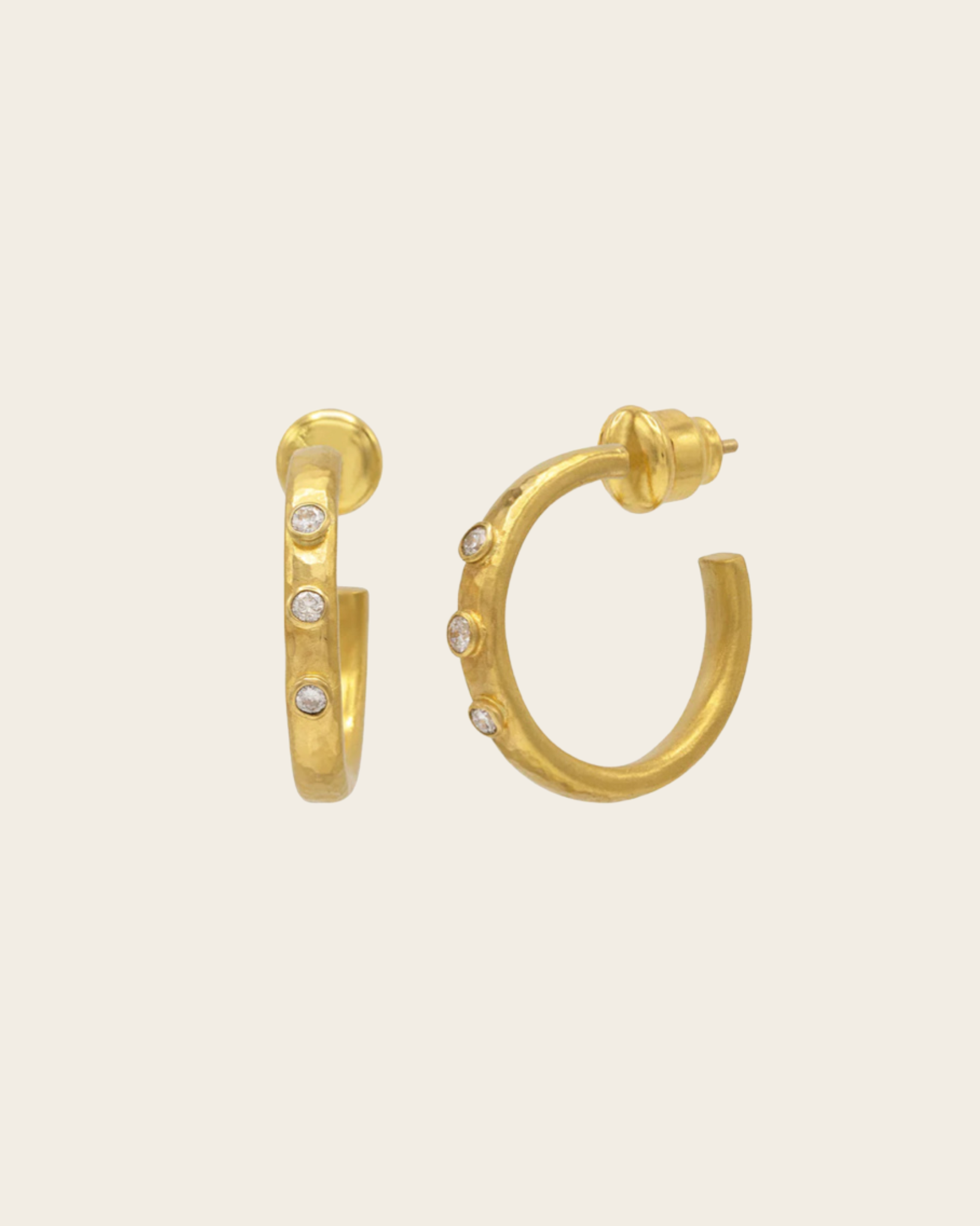 GURHAN Hoopla Gold Post Hoop Earrings, 3mm Wide, Diamond