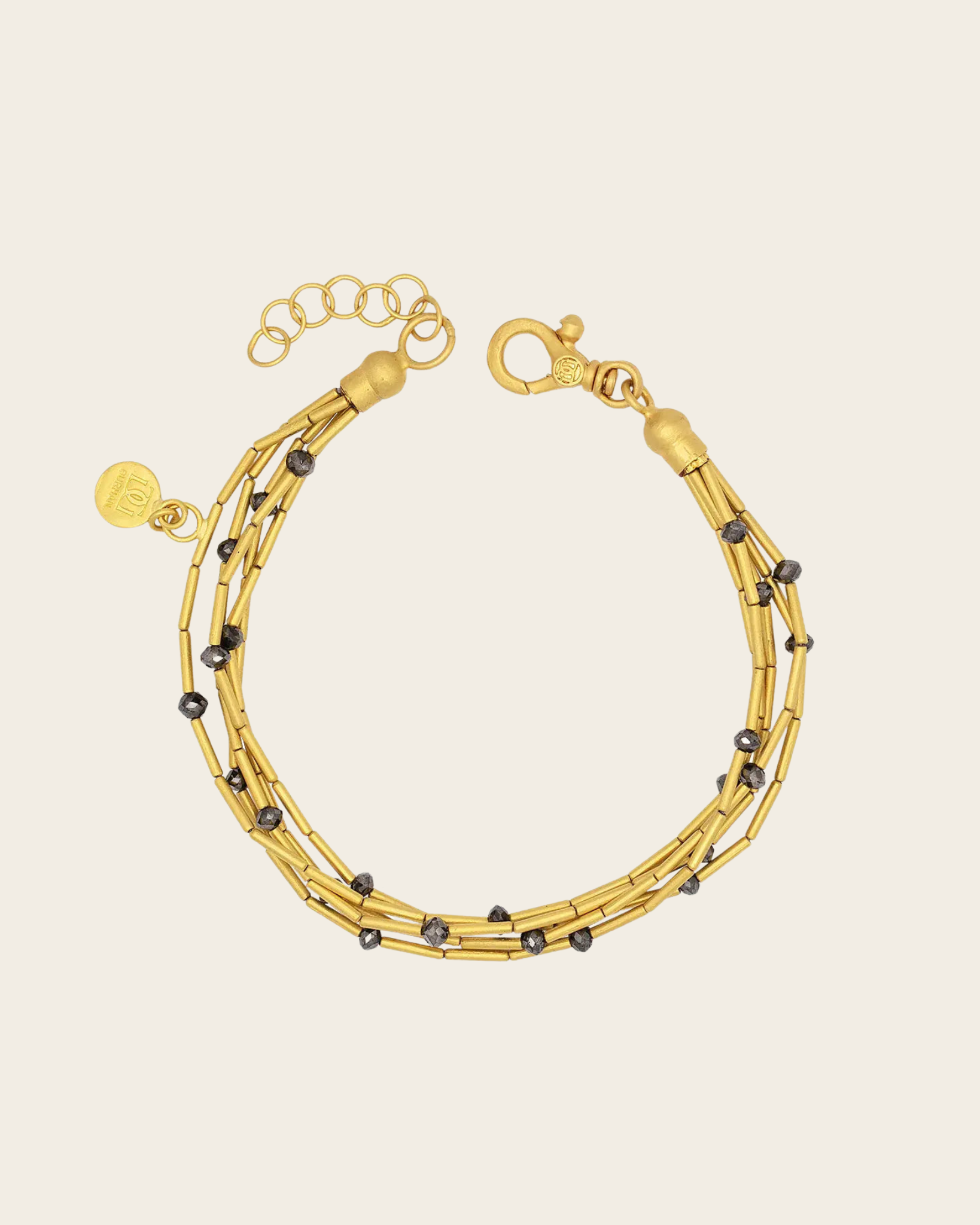 GURHAN Rain Gold Multi Strand Bracelet, 5-Strand, Gold Tubes, with Black Diamond