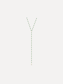 Necklace with green beads on a white background