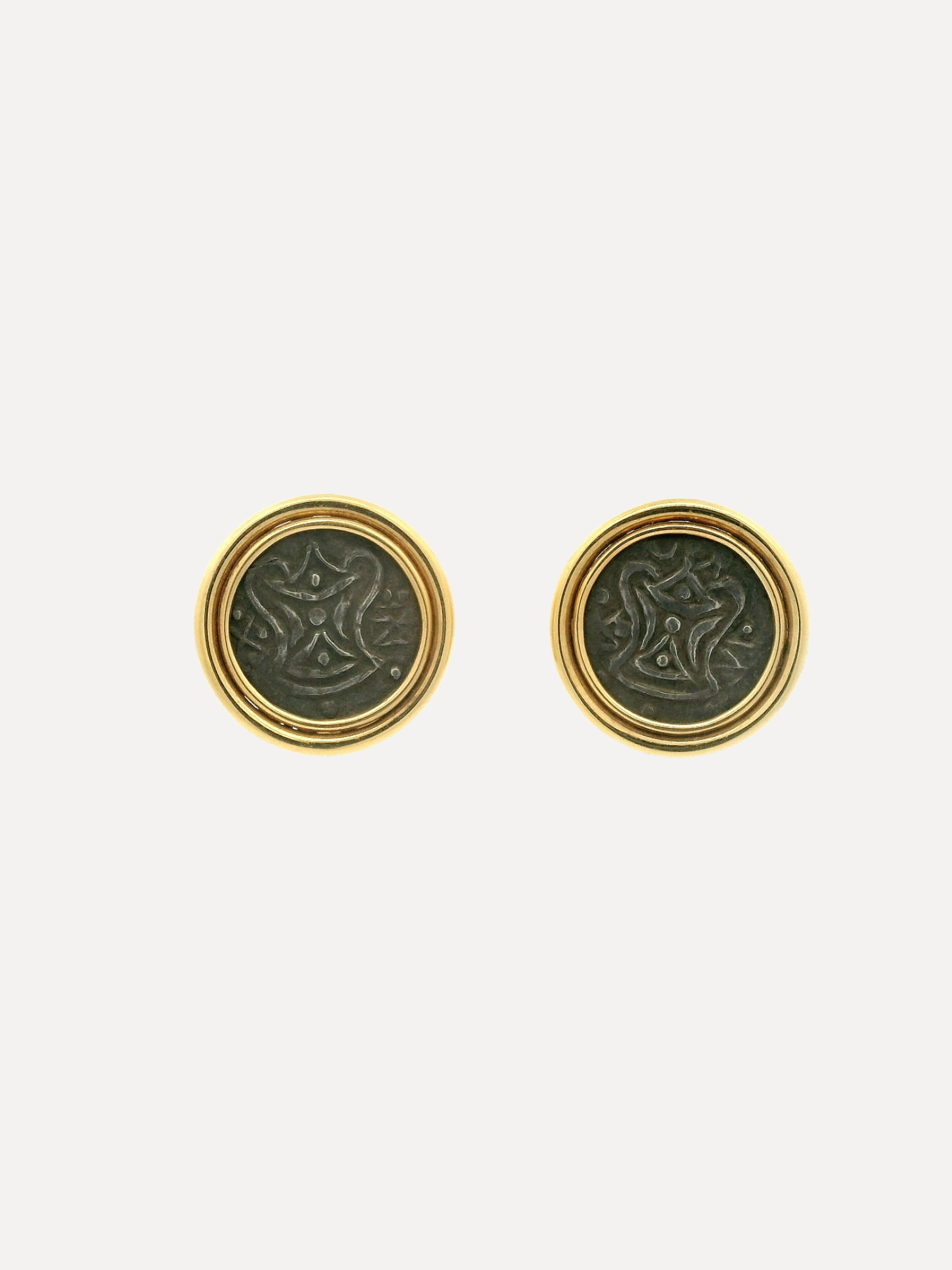 Gold Ancient Burmese Coin Earrings