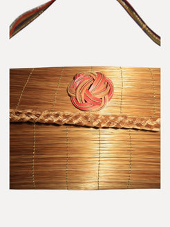 Golden grass braided bag with bamboo brooch and obi fabric Golden grass braided bag with bamboo brooch and obi fabric Silvia Furmanovich Silvia Furmanovich  Squash Blossom Vail