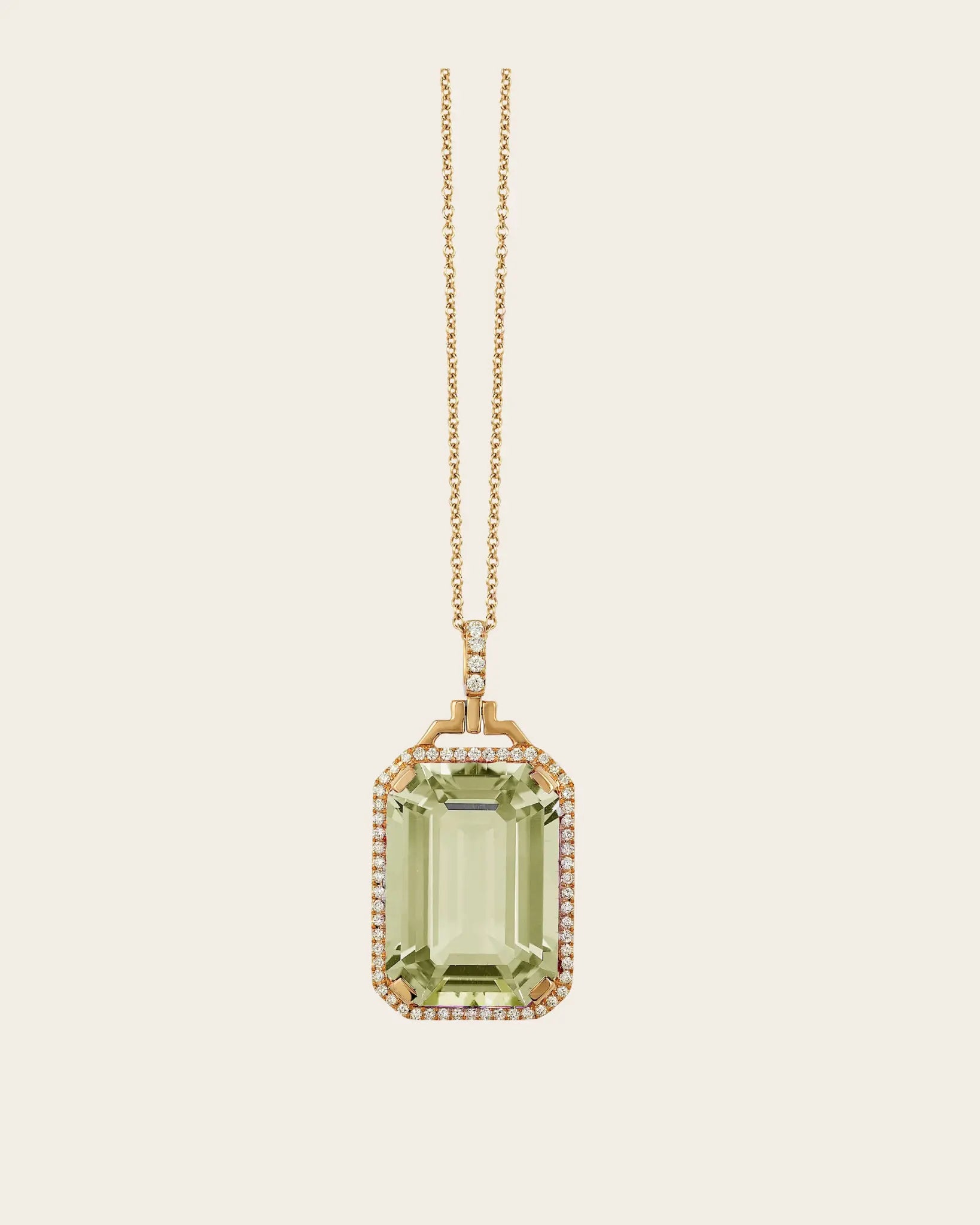 Gossip' Emerald Cut Prasiolite Diamond Pendant Gossip' Emerald Cut Prasiolite Diamond Pendant Goshwara Goshwara  Squash Blossom Vail