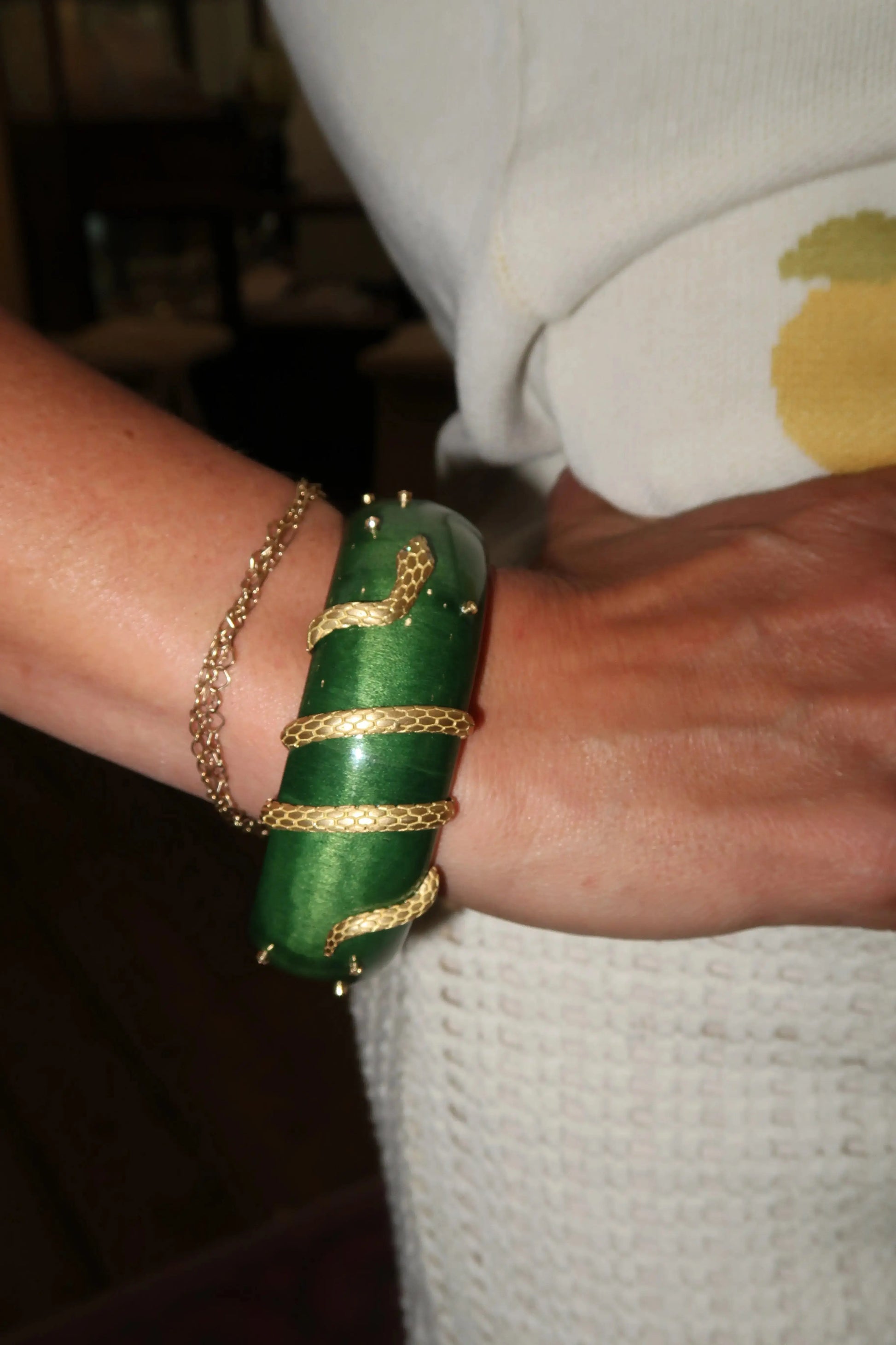 Green Lacquered Marquetry Bangle with Snake Detail  Green Lacquered Marquetry Bangle with Snake Detail  Silvia Furmanovich Silvia Furmanovich  Squash Blossom Vail
