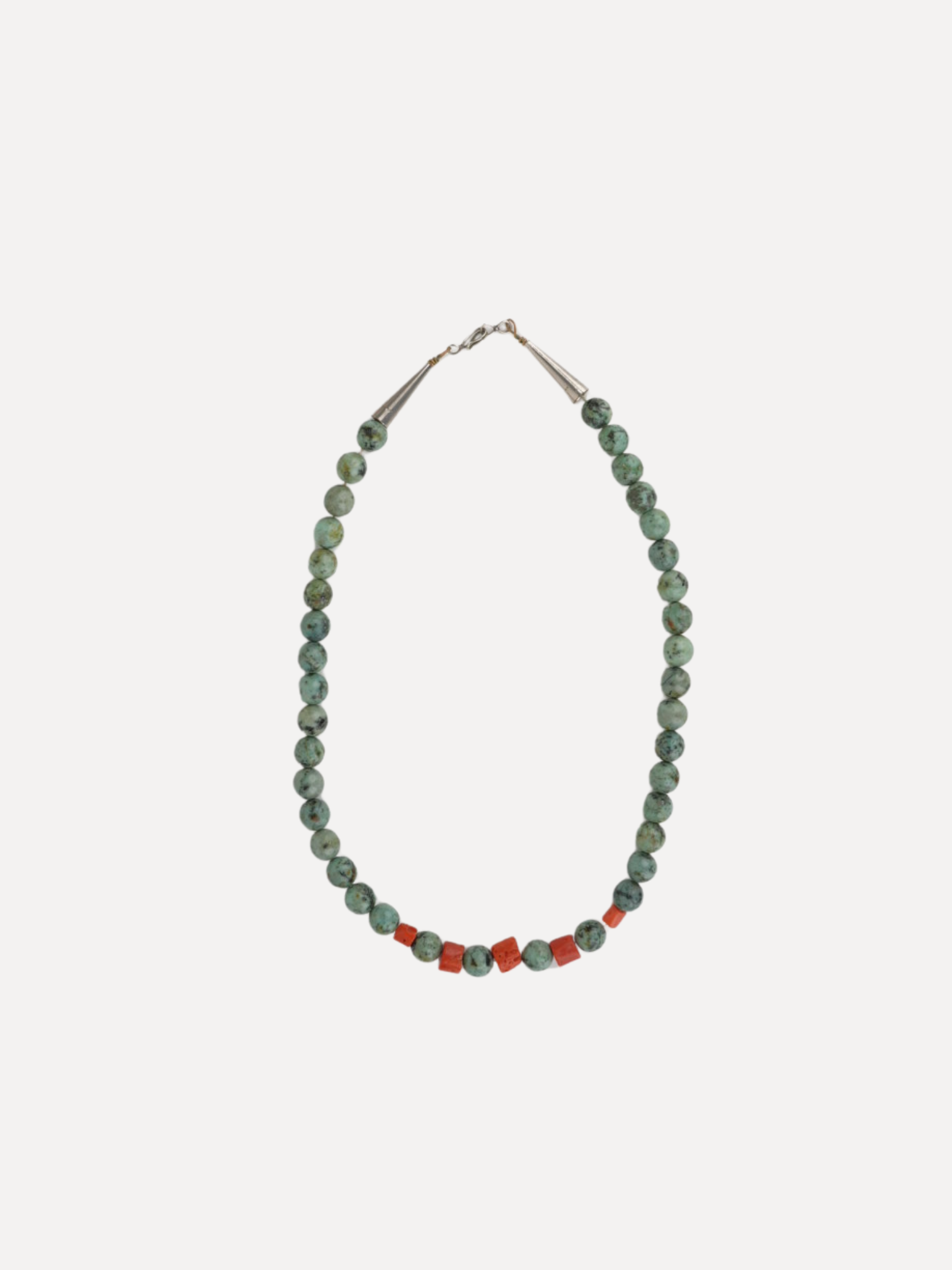 Green Hardstone and Coral Necklace