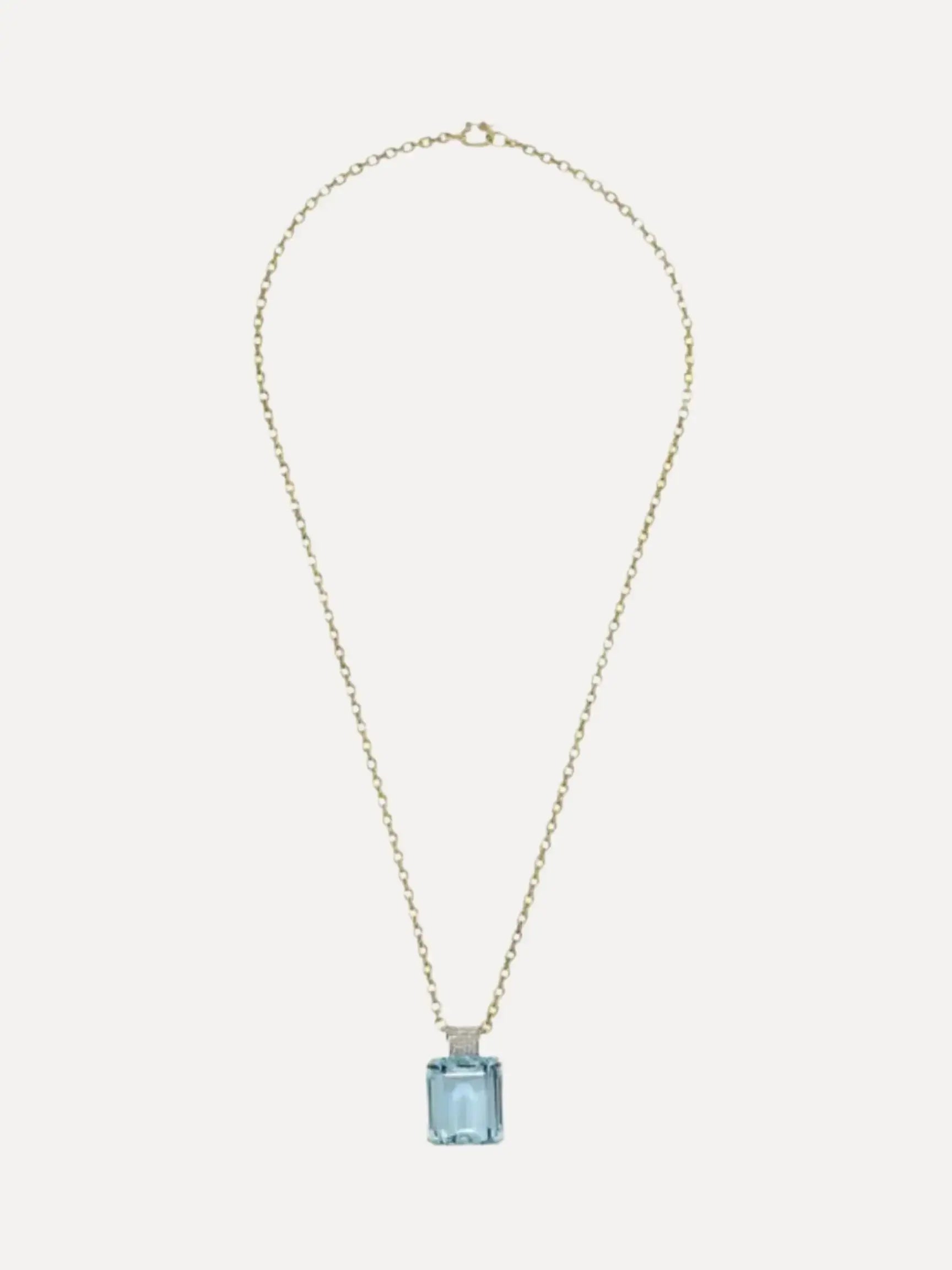An aquamarine & diamond pendant on a gold chain by Irene Neuwirth.