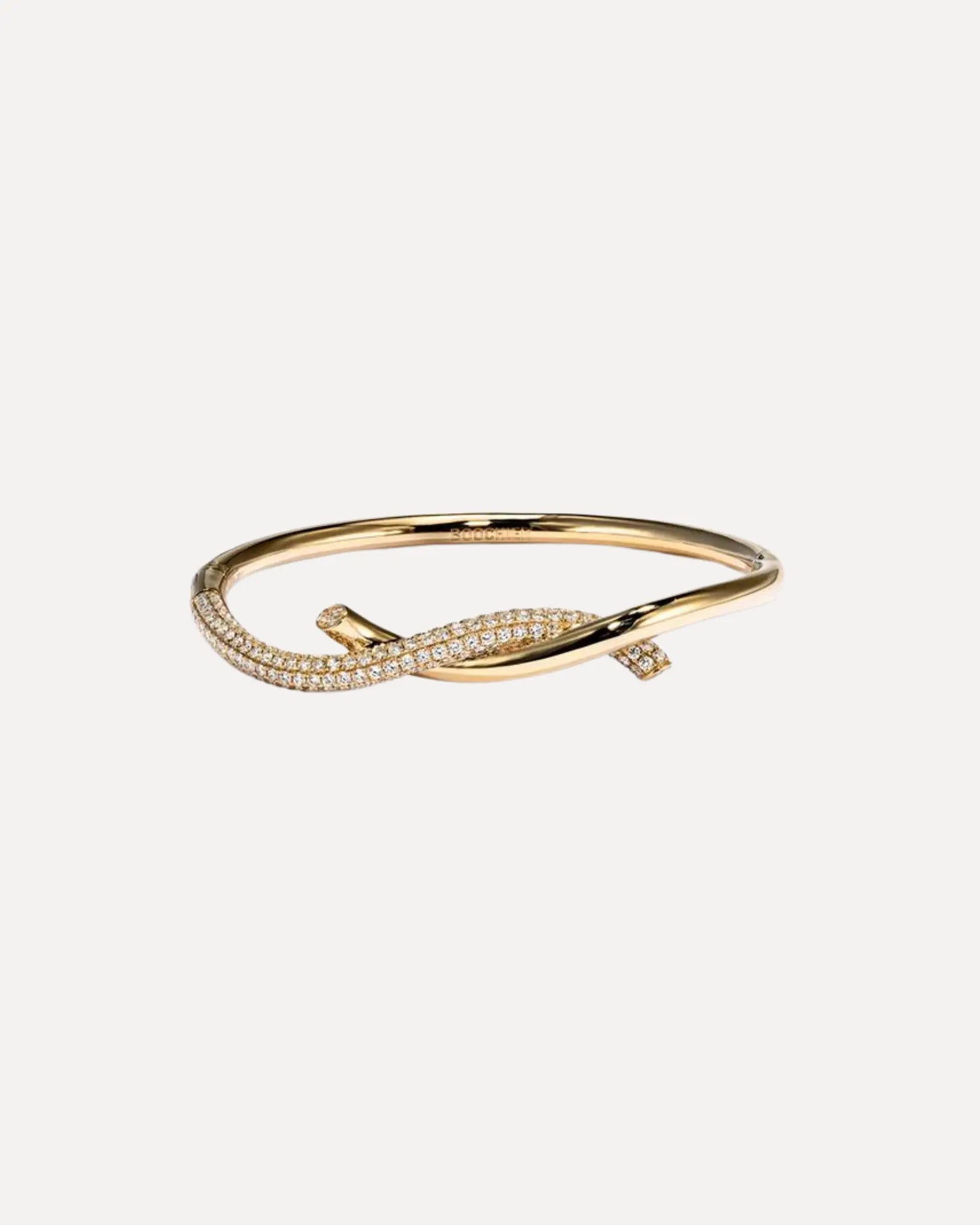 Boochier Yellow Gold Half Diamond Tie Bangle