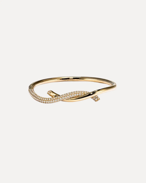 Boochier Yellow Gold Half Diamond Tie Bangle - Squash