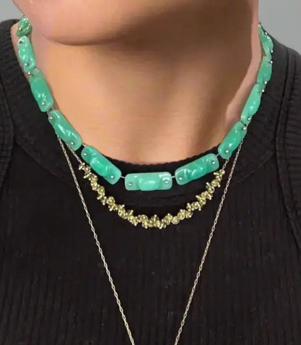 Hand-Cut Chrysoprase Tiles Necklace Hand-Cut Chrysoprase Tiles Necklace TenThousandThings TenThousandThings  Squash Blossom Vail