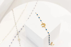 Classic Gigi Horse Shoe 9 Diamonds Bracelet, Sapphire 6.7" - Squash Blossom Vail