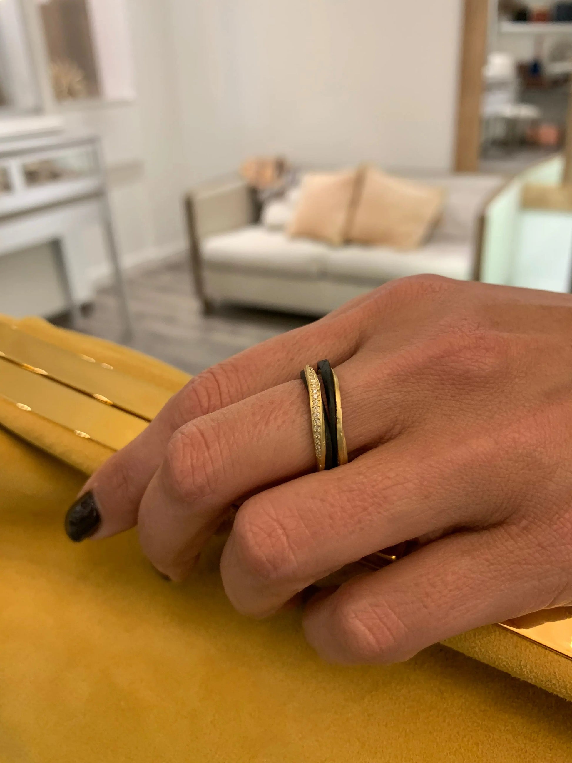 Thin Black Pebble Stacking Band - Squash Blossom Vail