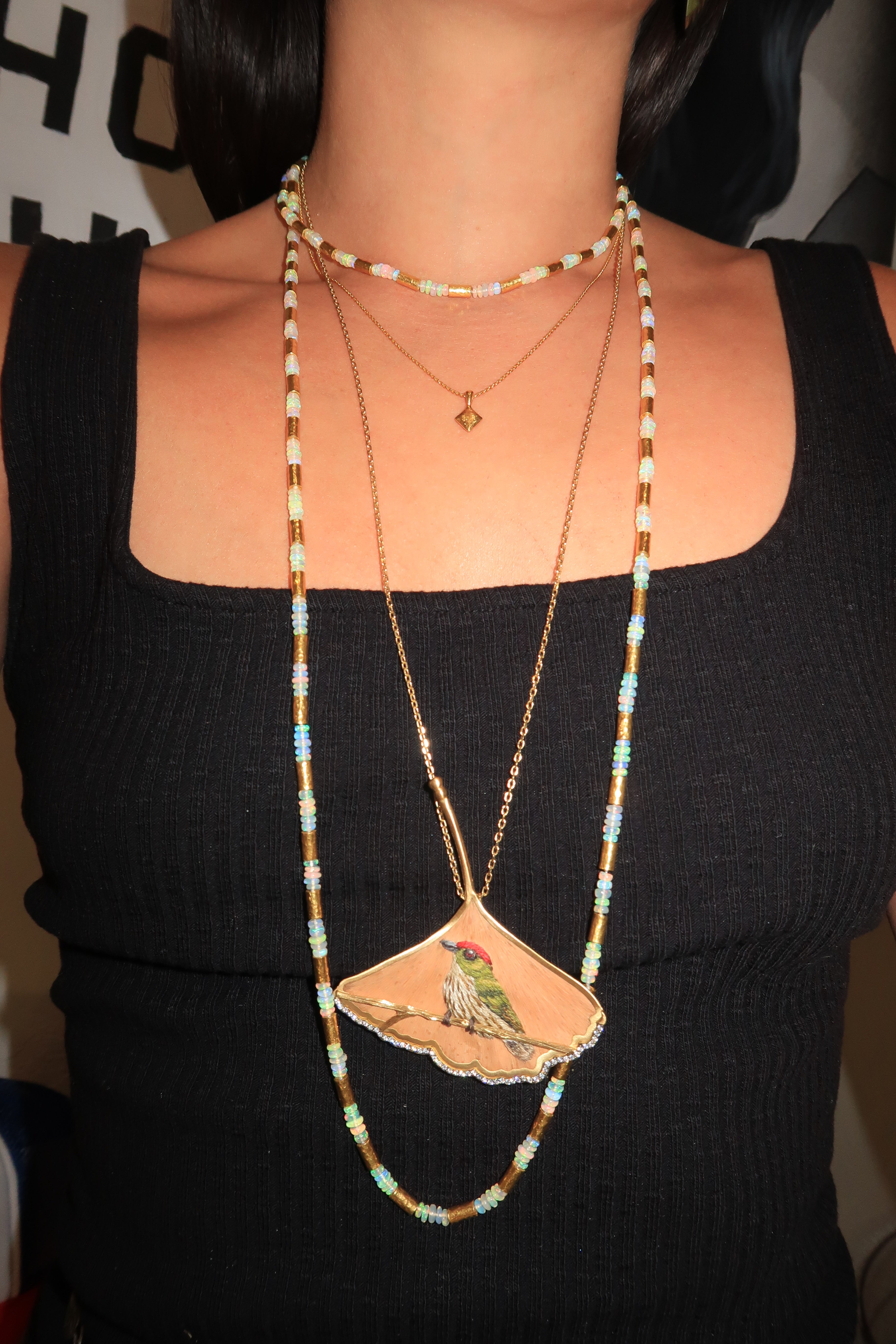 Necklace w/ gale tubes with cabochon Ethiopian opal beads Necklace w/ gale tubes with cabochon Ethiopian opal beads Gurhan Gurhan  Squash Blossom Vail