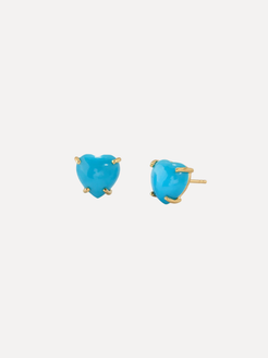 Turquoise heart-shaped stud earrings on a white background. Irene_Neuwirth_Heart_Turquoise_Studs