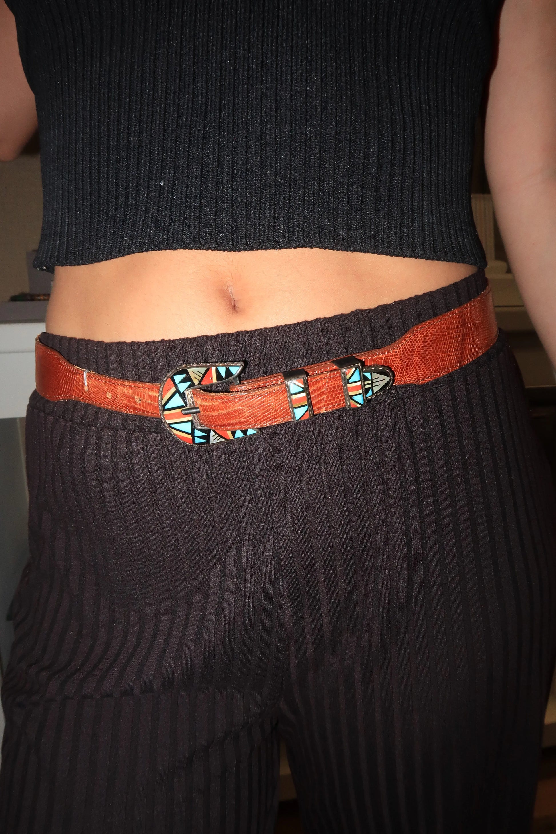 JRB Zuni Inlaid Belt JRB Zuni Inlaid Belt Native American Collection Native American Collection  Squash Blossom Vail