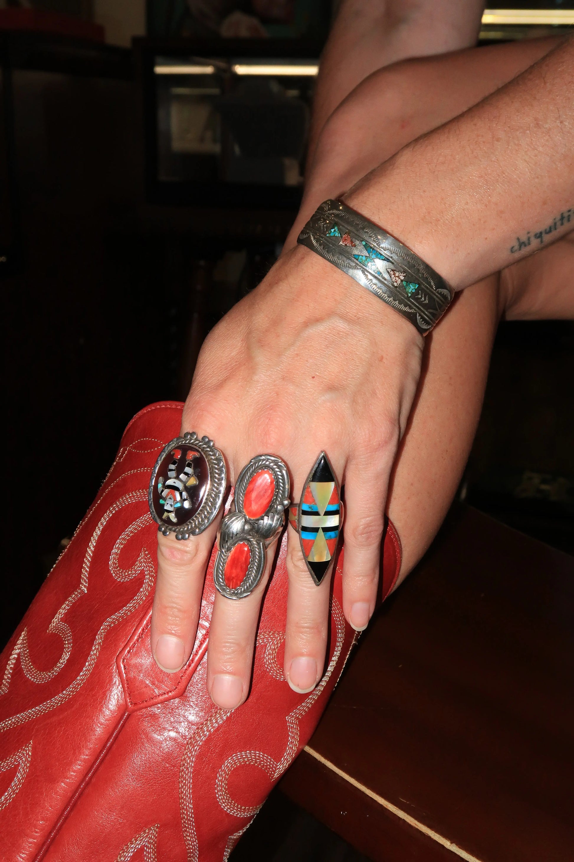 Julia Cadman Inlay Ring 1970s Julia Cadman Inlay Ring 1970s Native American Collection Native American Collection  Squash Blossom Vail