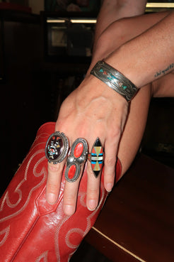 Julia Cadman Inlay Ring 1970s Julia Cadman Inlay Ring 1970s Native American Collection Native American Collection  Squash Blossom Vail
