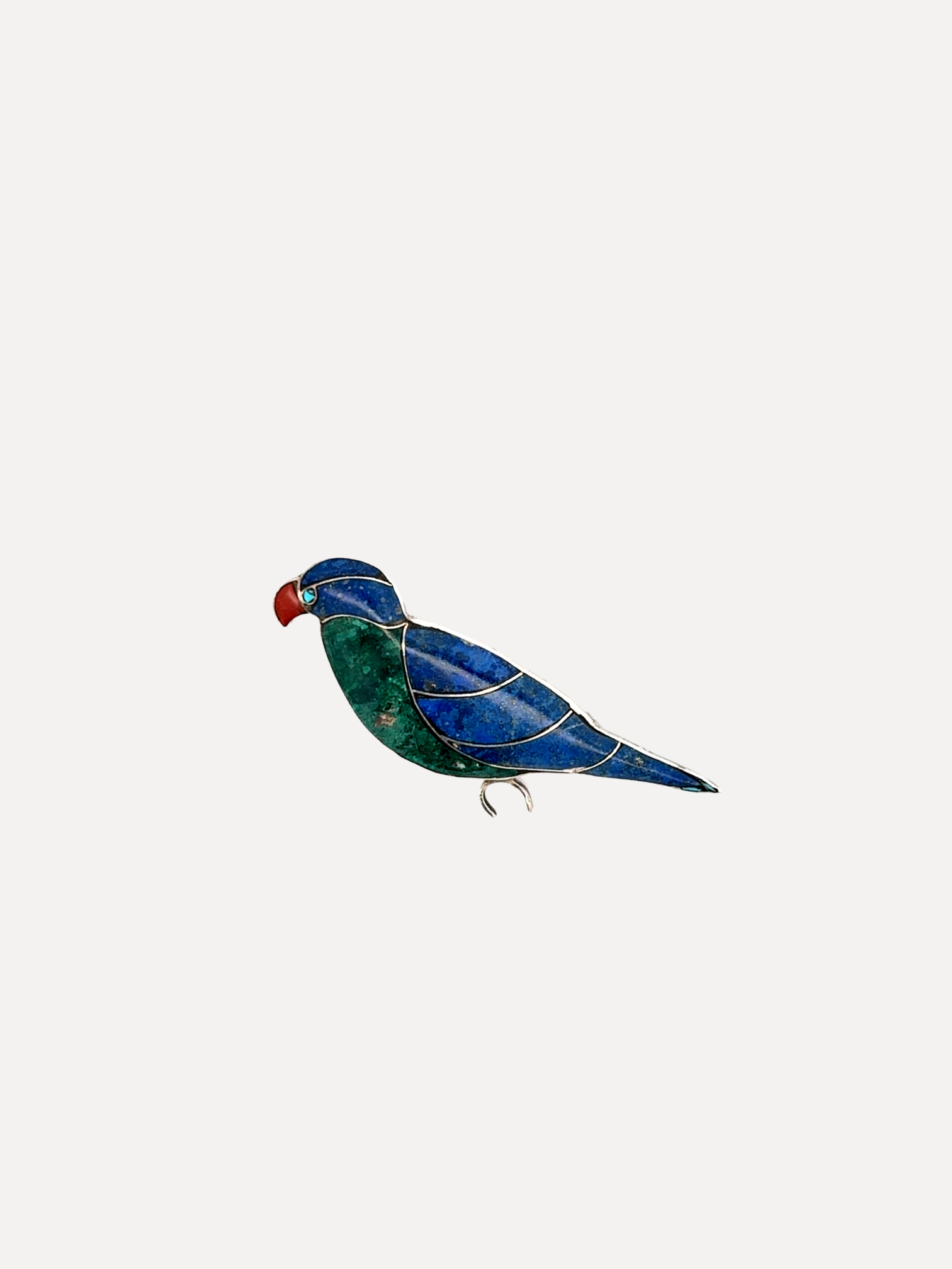 Lapis, Chrysocolla, Coral Bird Pendant in Sterling