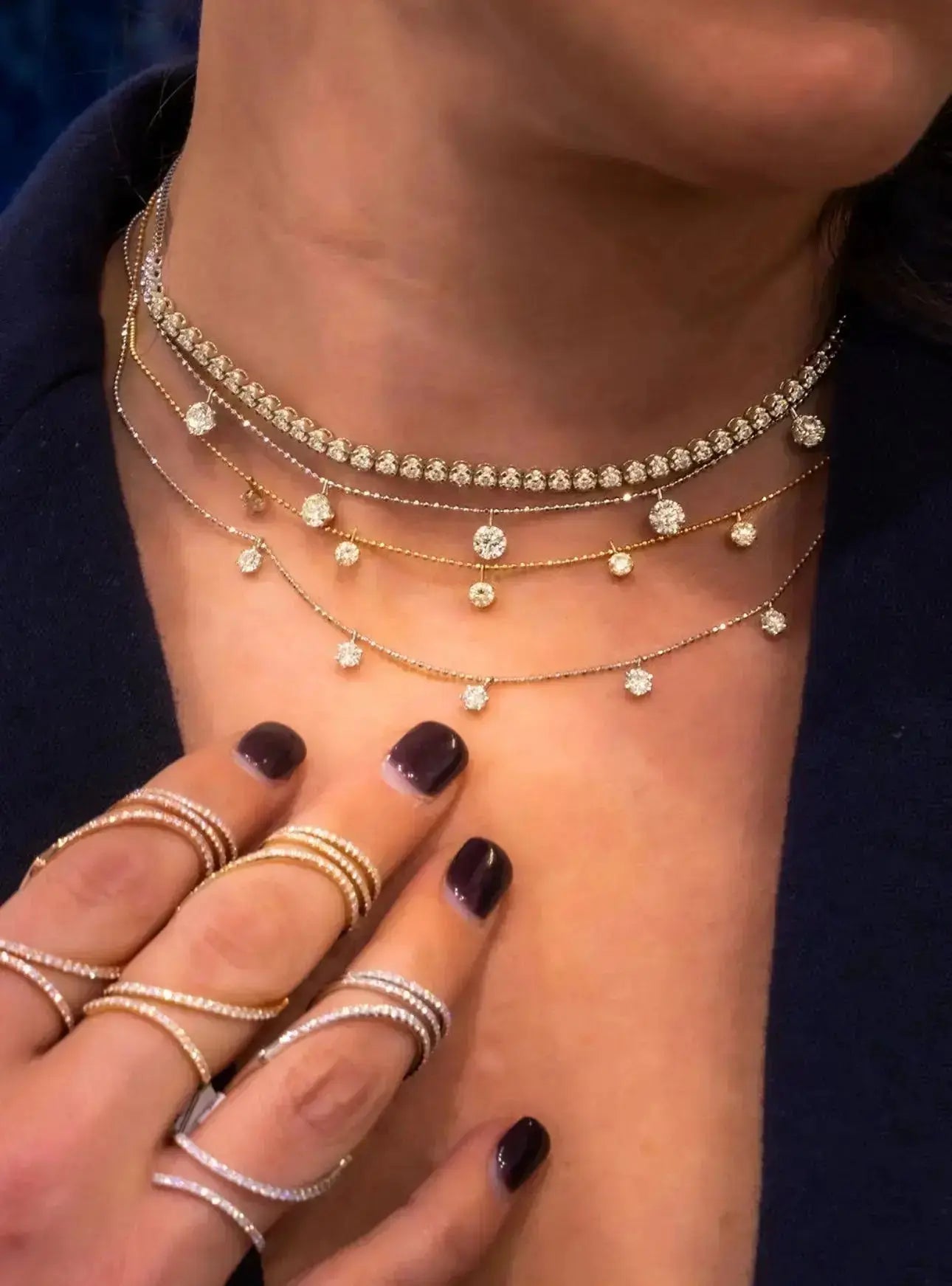 Large Floating Diamond Necklace in Yellow Gold Large Floating Diamond Necklace in Yellow Gold Graziela Gems Graziela Gems  Squash Blossom Vail
