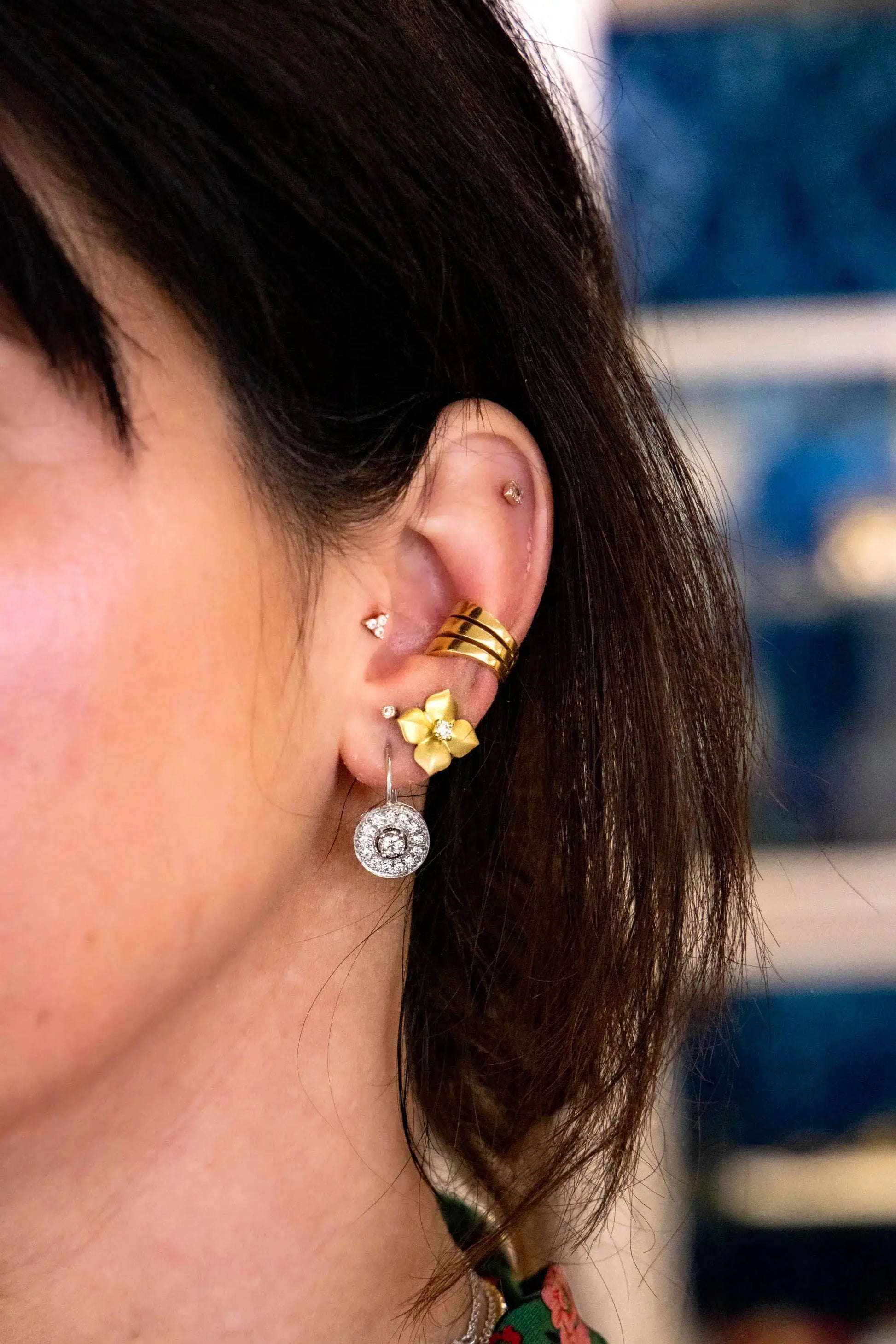 Large Pave Round w/ Engraving Earrings - Squash Blossom Vail