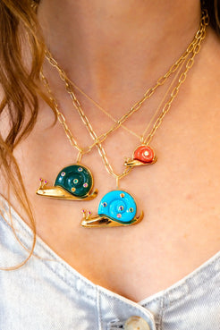 Brent Neale Large Snail Pendant with Turquoise on Chain - Squash Blossom Vail