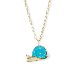 Brent Neale Large Snail Pendant with Turquoise on Chain - Squash Blossom Vail