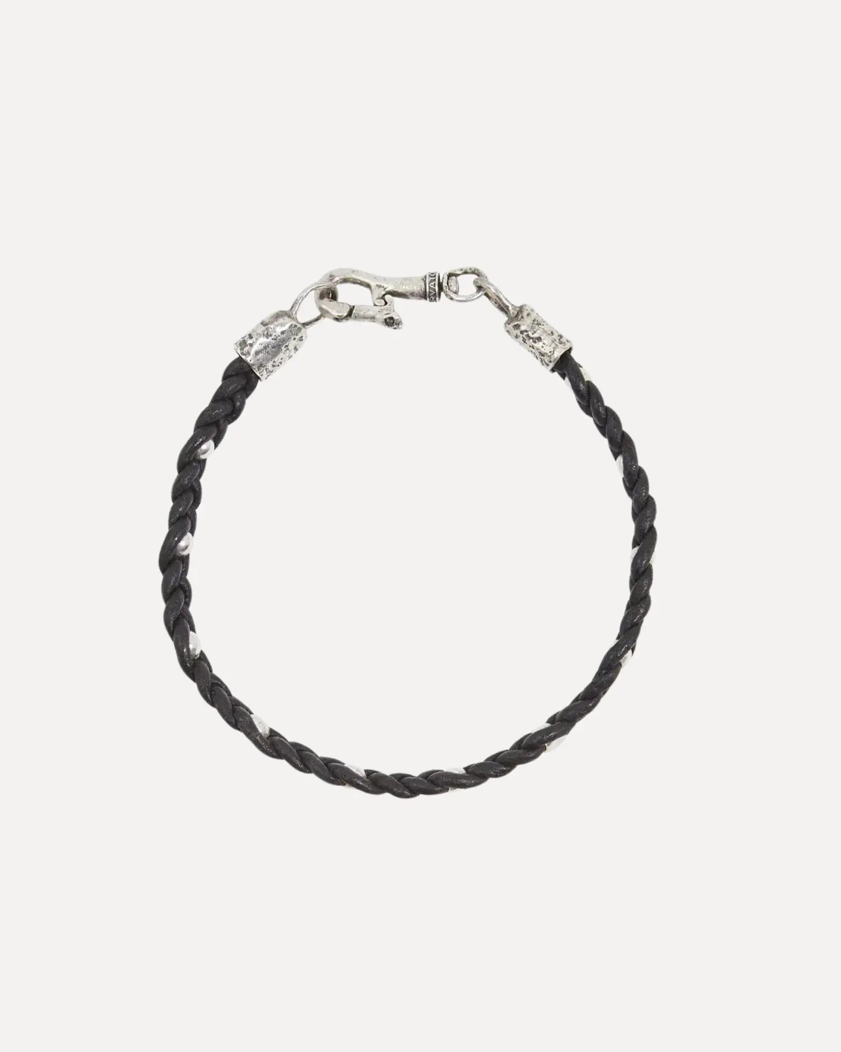 Leather Sterling Silver Single Strand Bracelet, Braided, with No Stone Leather Sterling Silver Single Strand Bracelet, Braided, with No Stone John Varvatos John Varvatos  Squash Blossom Vail