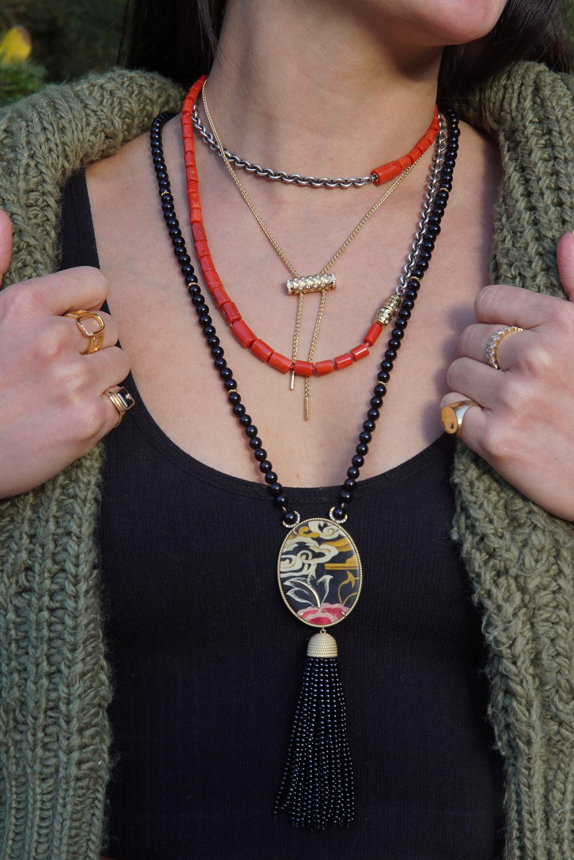 Marquetry necklace with Tibetan rose print Marquetry necklace with Tibetan rose print Silvia Furmanovich Silvia Furmanovich  Squash Blossom Vail