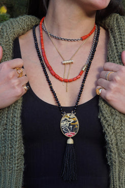Marquetry necklace with Tibetan rose print Marquetry necklace with Tibetan rose print Silvia Furmanovich Silvia Furmanovich  Squash Blossom Vail