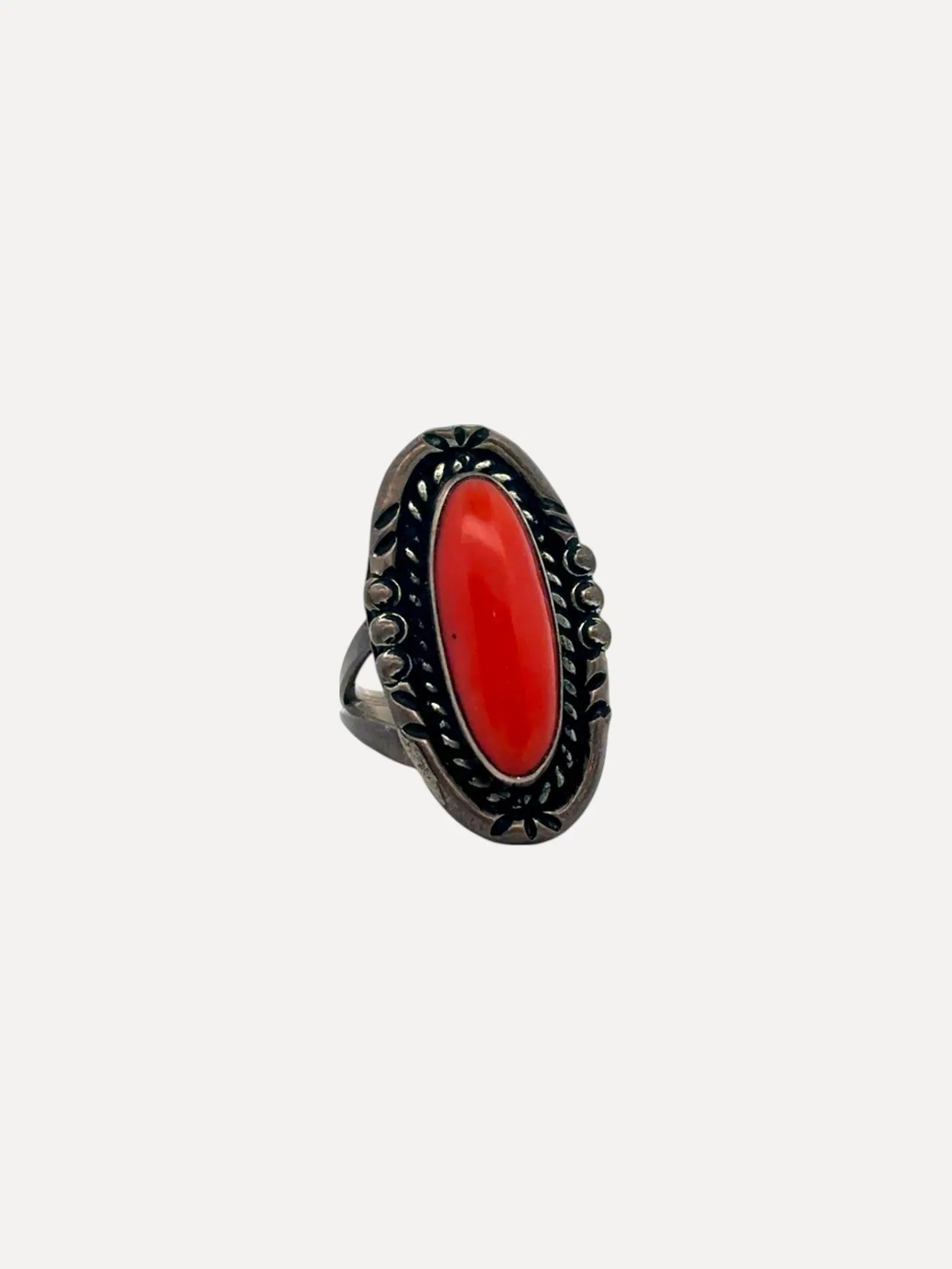 Long Oval Coral Ring Long Oval Coral Ring Squash Blossom Vail Squash Blossom Vail  Squash Blossom Vail