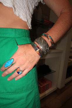 Long Oval Turquoise Ring Stamped BL Long Oval Turquoise Ring Stamped BL Native American Collection Native American Collection  Squash Blossom Vail