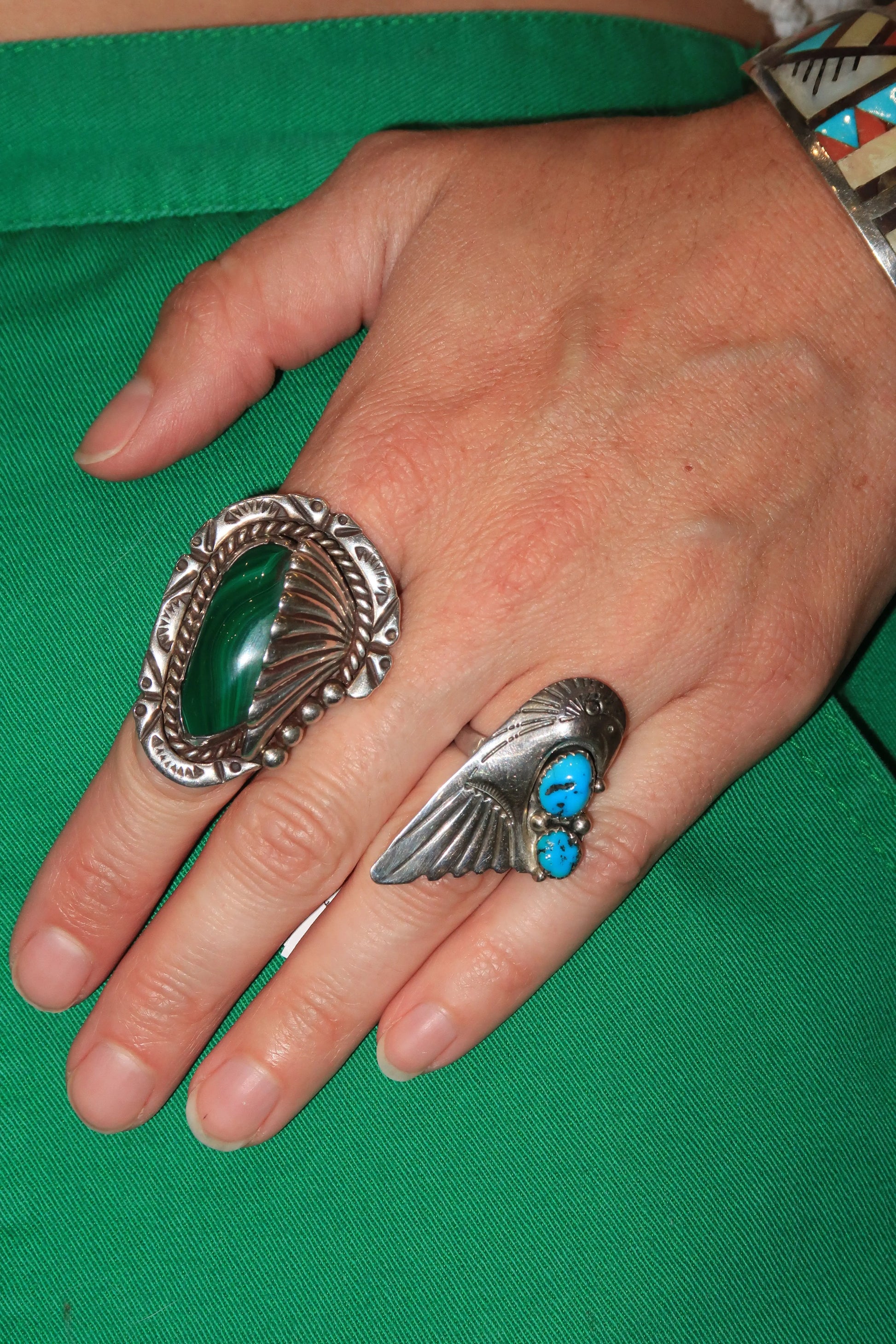 Malachite Stamped Ring Malachite Stamped Ring Native American Collection Native American Collection  Squash Blossom Vail