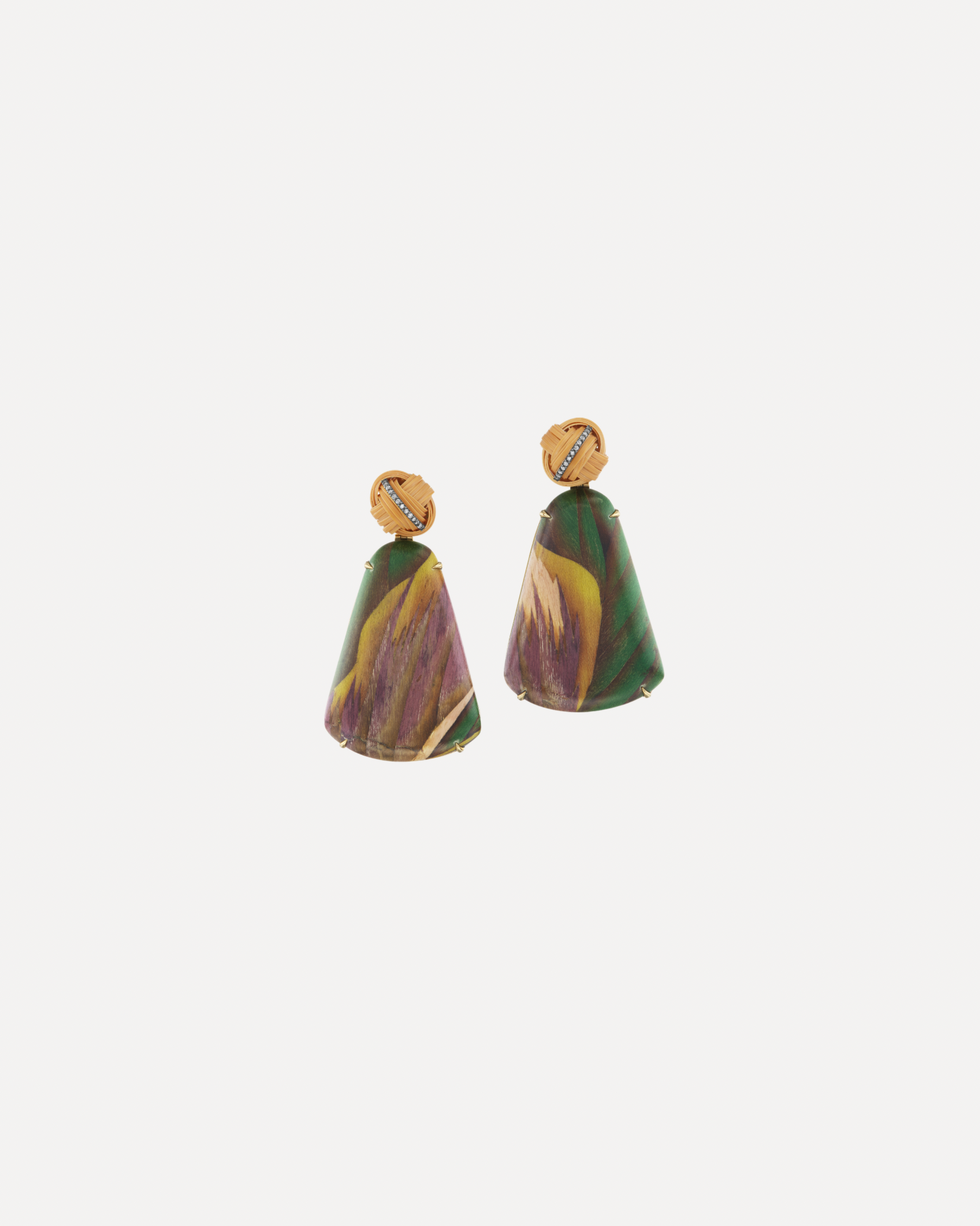 Marquetry Leaf Pattern Earrings