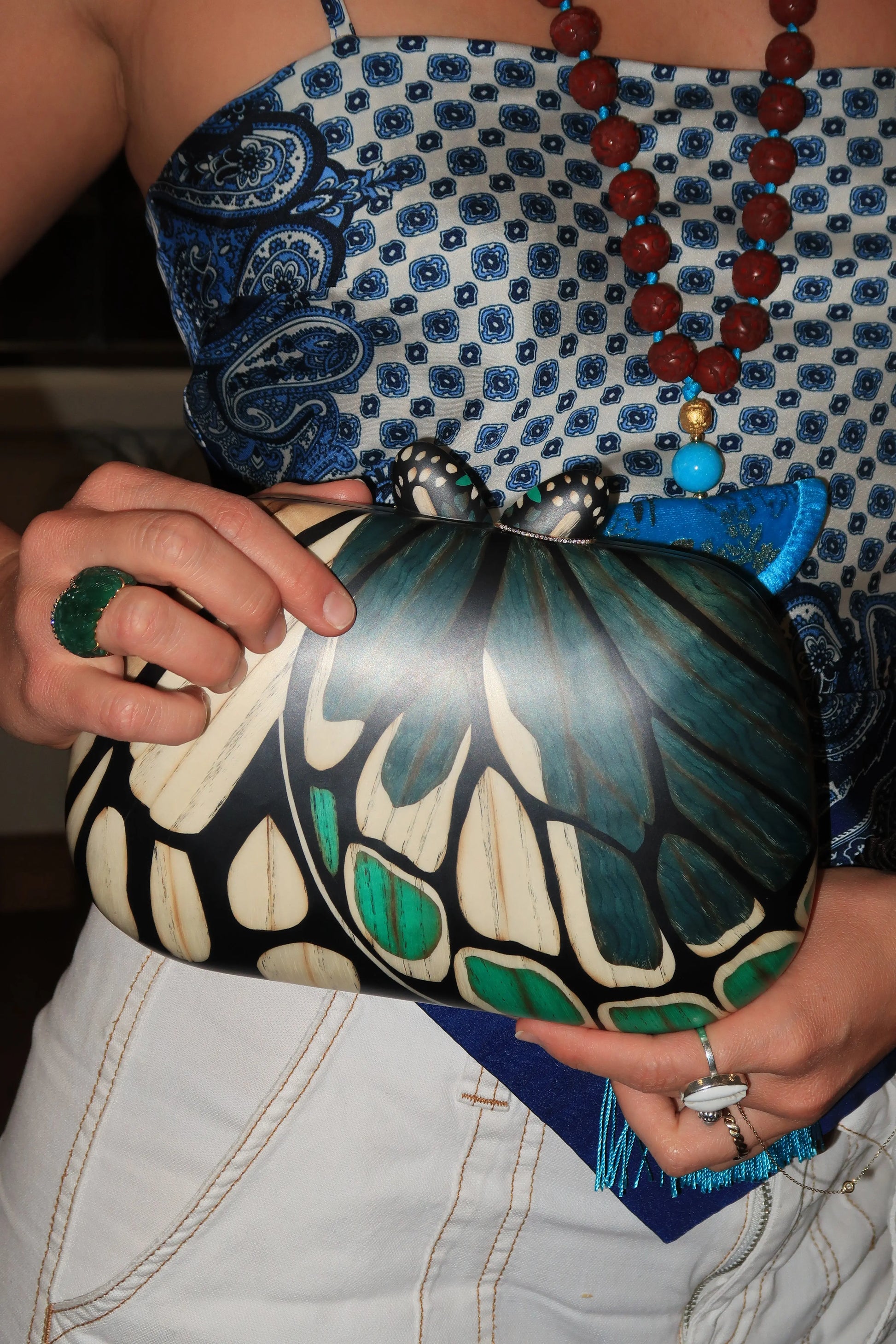 Marquetry clutch with diamond and butterfly pattern Marquetry clutch with diamond and butterfly pattern Silvia Furmanovich Silvia Furmanovich  Squash Blossom Vail