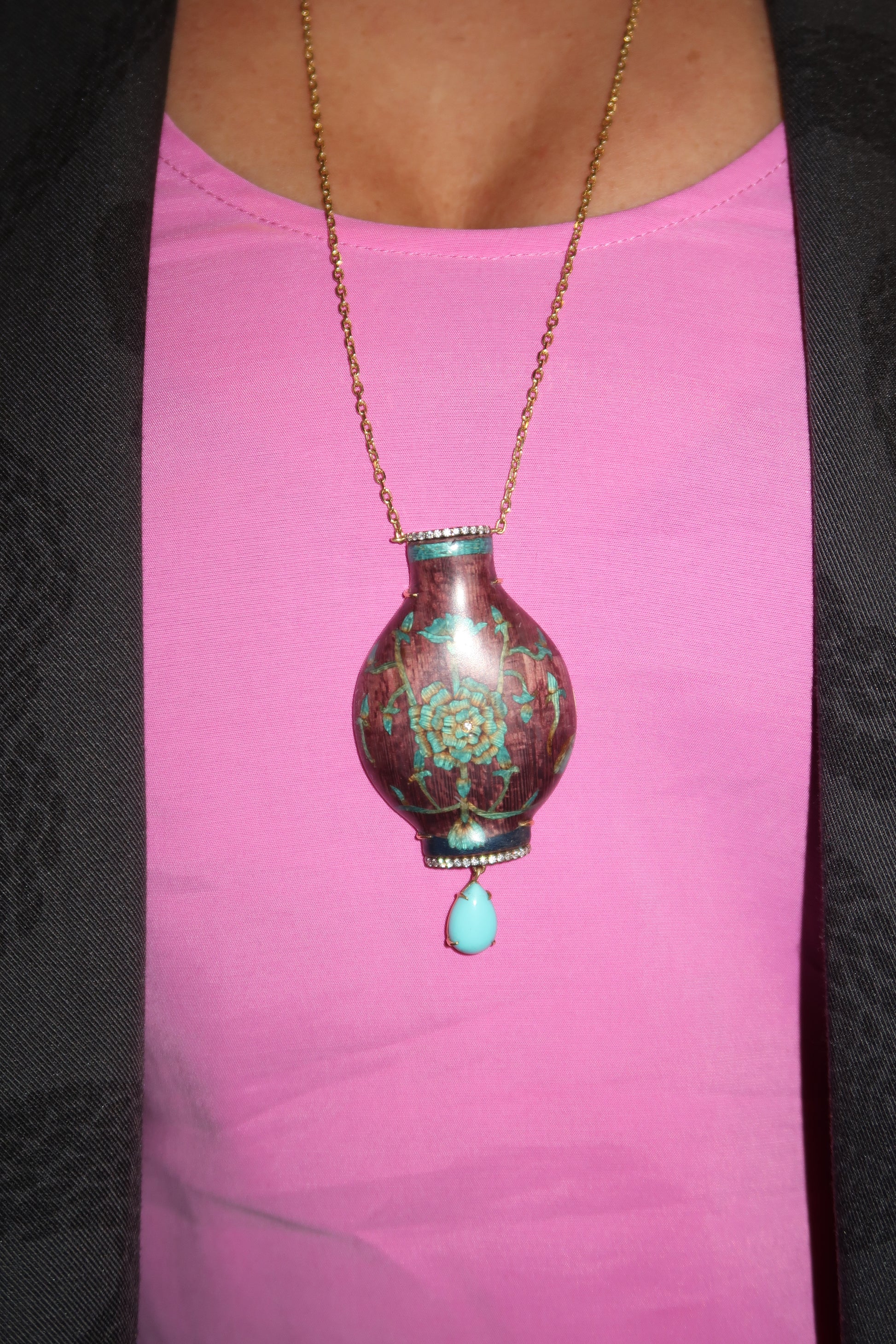 Marquetry Snuff Bottle Necklace Marquetry Snuff Bottle Necklace Silvia Furmanovich Silvia Furmanovich  Squash Blossom Vail