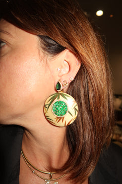 Marquetry earrings with diamond, green tourmaline, green jade and bamboo pattern Marquetry earrings with diamond, green tourmaline, green jade and bamboo pattern Silvia Furmanovich Silvia Furmanovich  Squash Blossom Vail