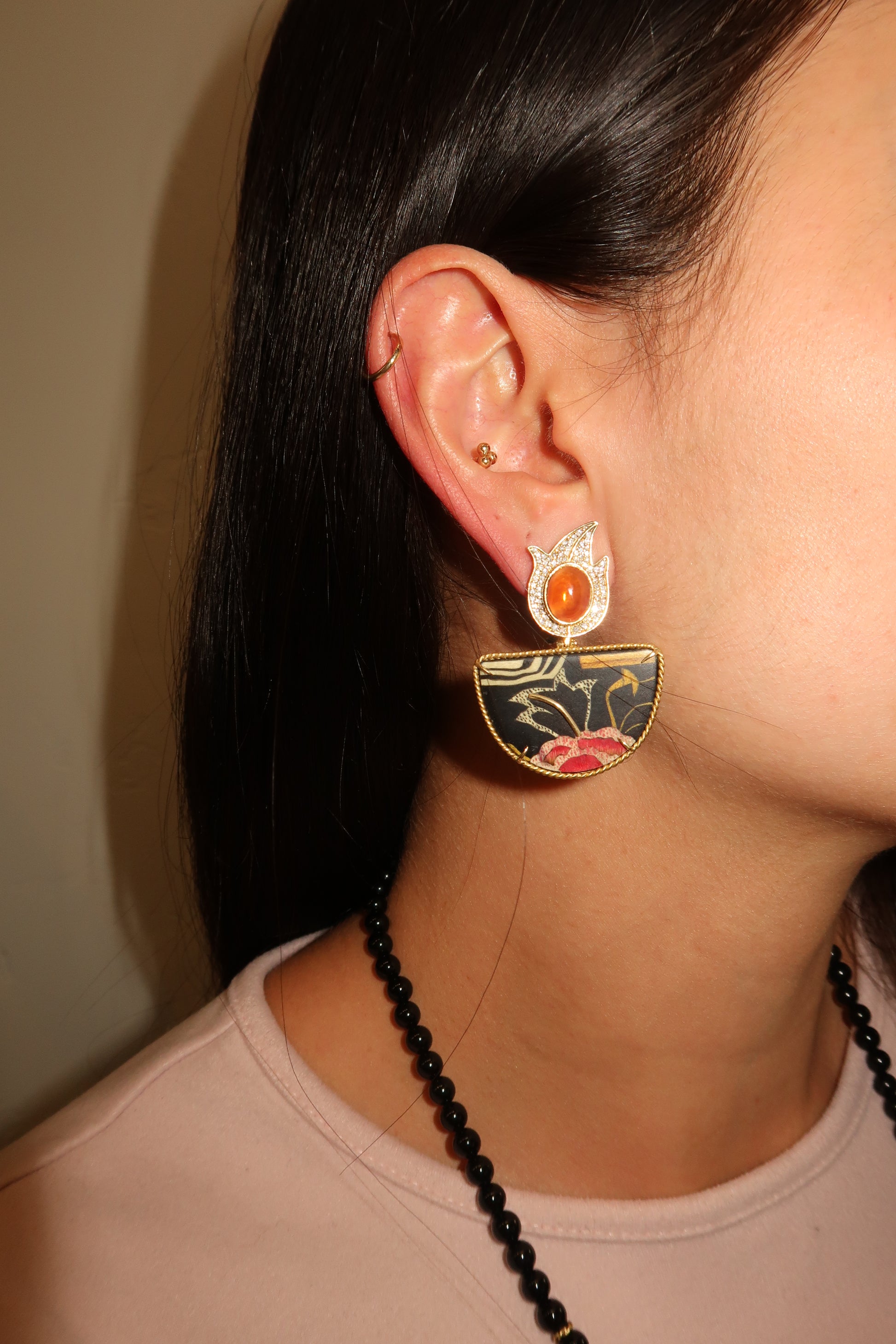 Marquetry earrings with halfmoon format Marquetry earrings with halfmoon format Silvia Furmanovich Silvia Furmanovich  Squash Blossom Vail