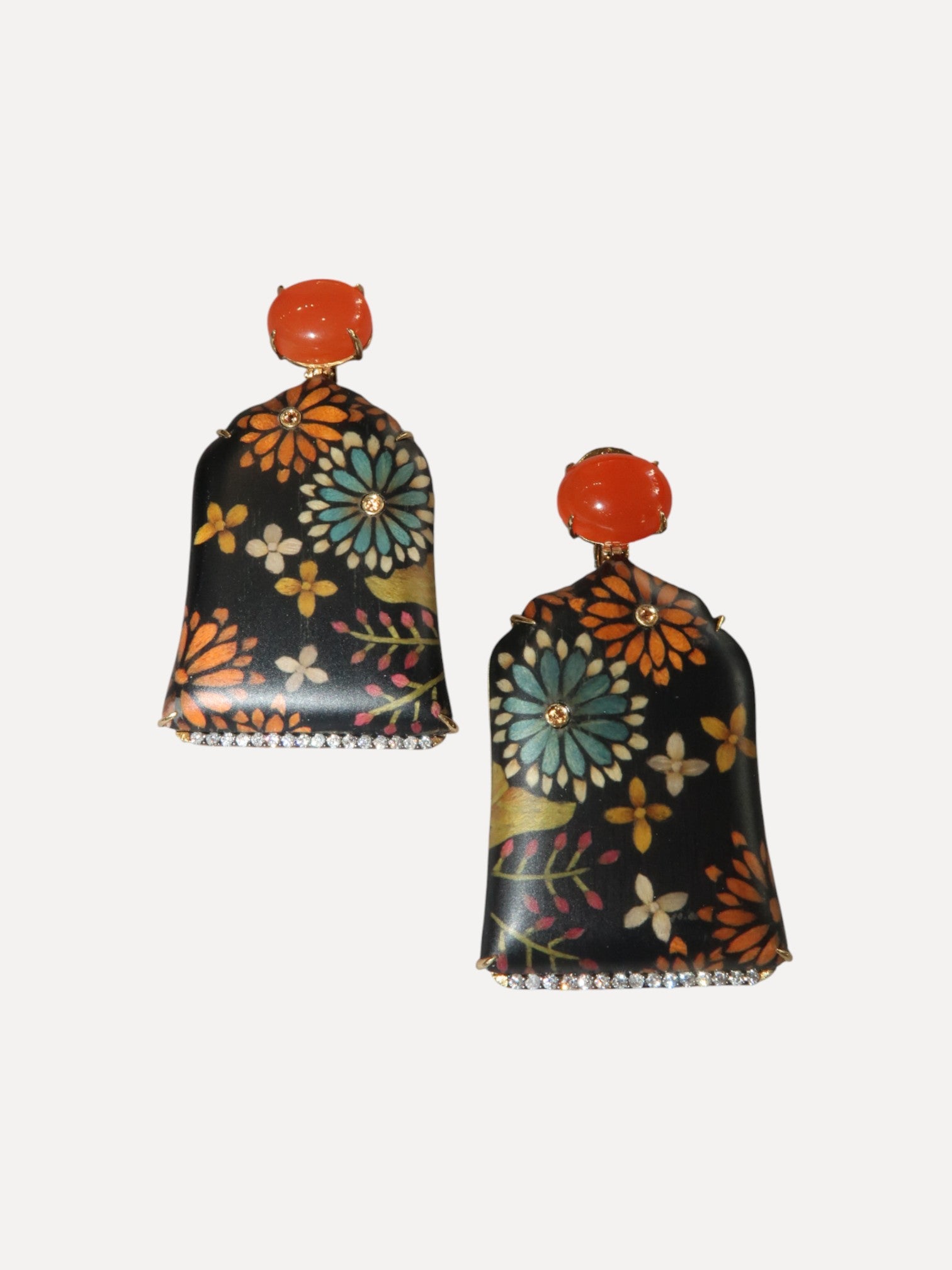 Marquetry earrings with orange sapphire and carnelian Marquetry earrings with orange sapphire and carnelian Silvia Furmanovich Silvia Furmanovich  Squash Blossom Vail