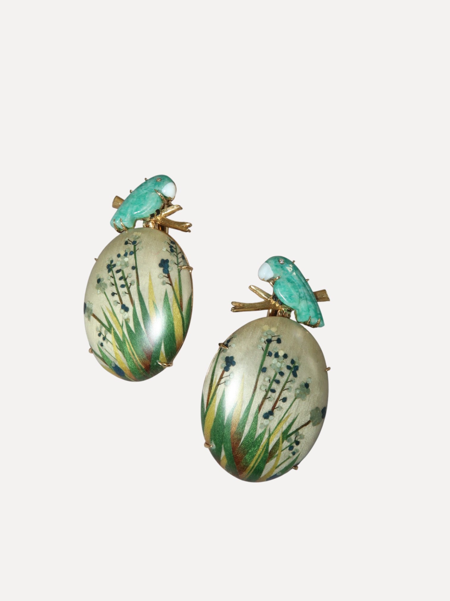 Marquetry flower earrings with diamonds and amazonita stone Marquetry flower earrings with diamonds and amazonita stone Silvia Furmanovich Silvia Furmanovich  Squash Blossom Vail