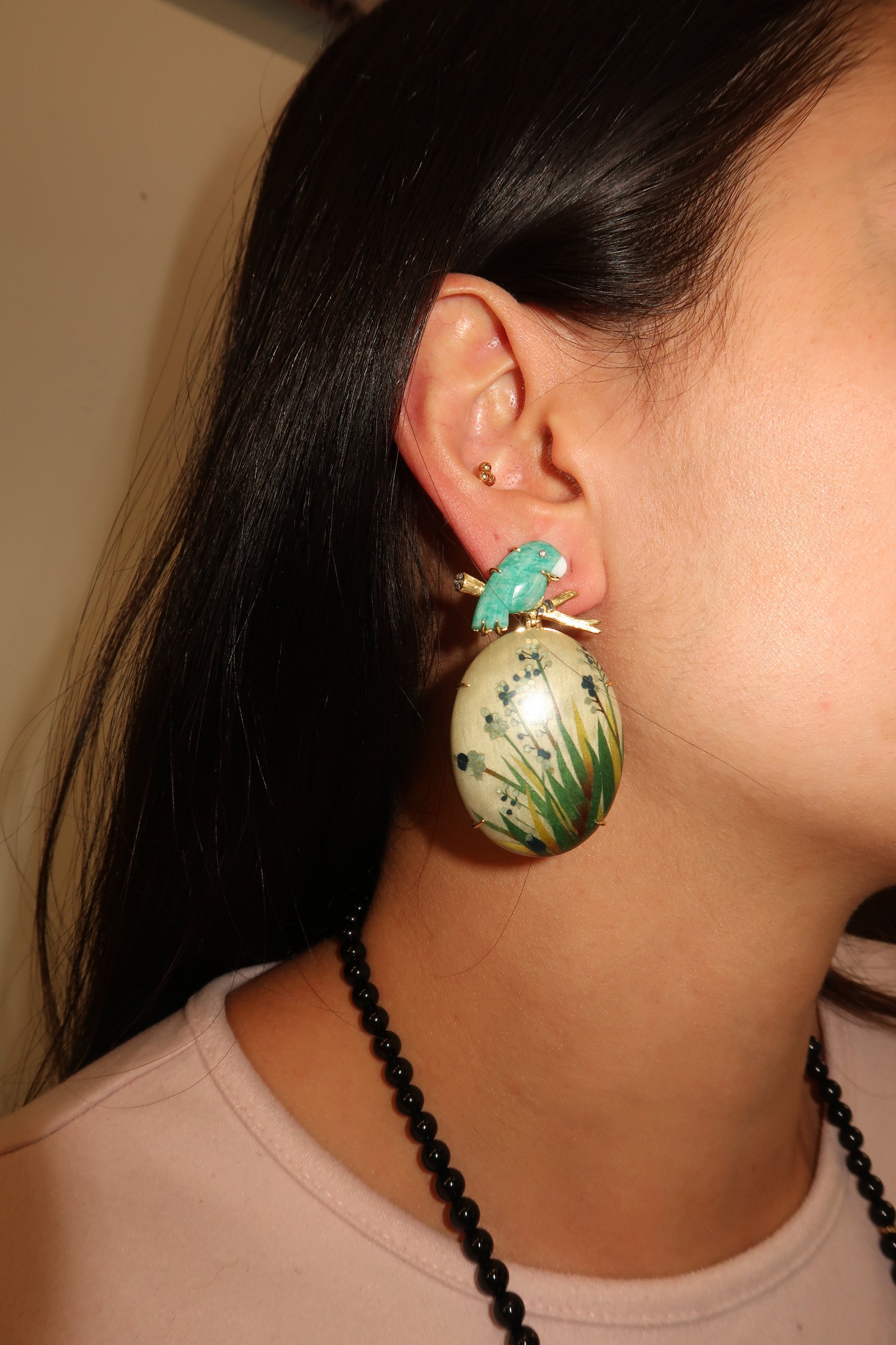 Marquetry flower earrings with diamonds and amazonita stone Marquetry flower earrings with diamonds and amazonita stone Silvia Furmanovich Silvia Furmanovich  Squash Blossom Vail